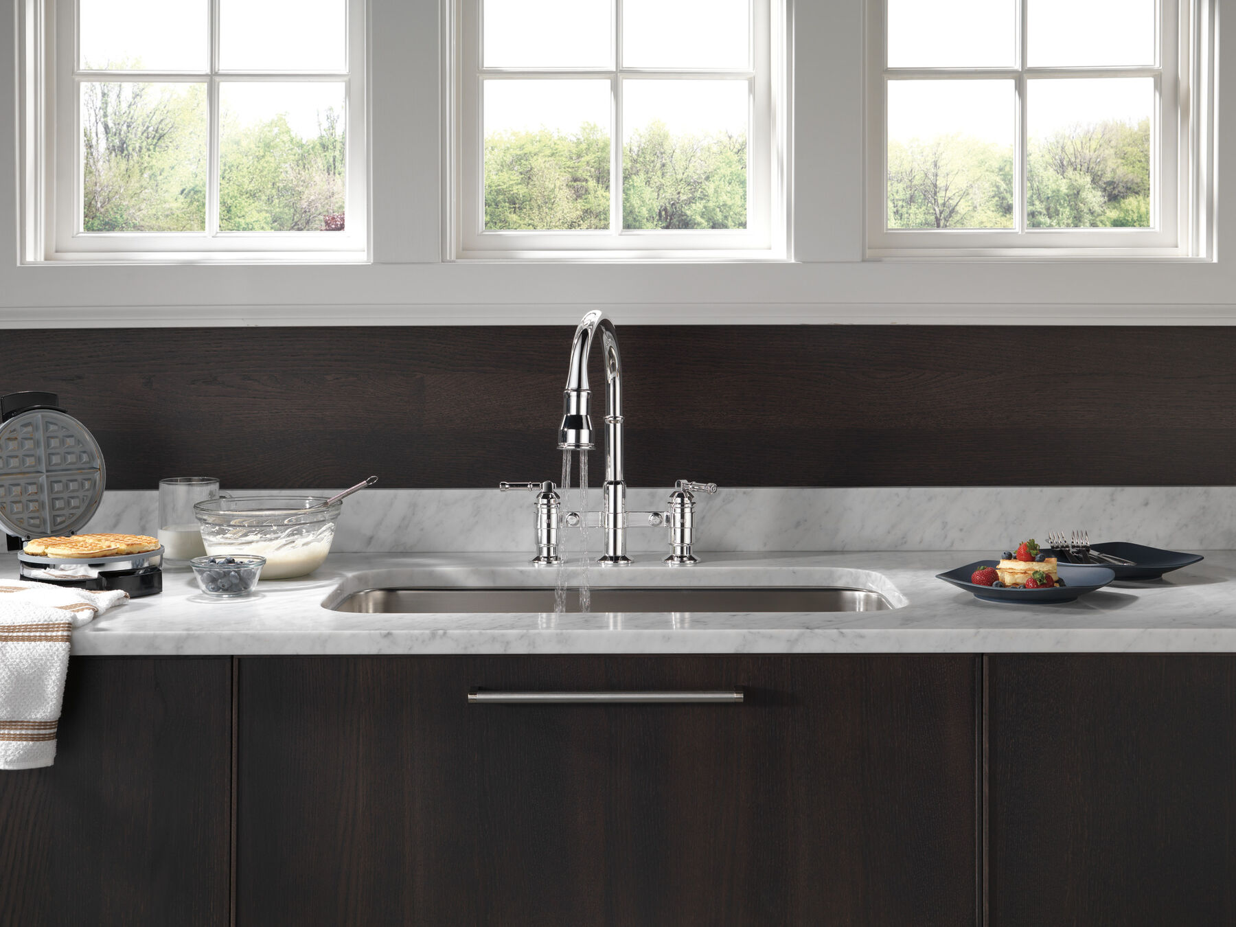 Two Handle Pull-Down Bridge Kitchen Faucet, image 5
