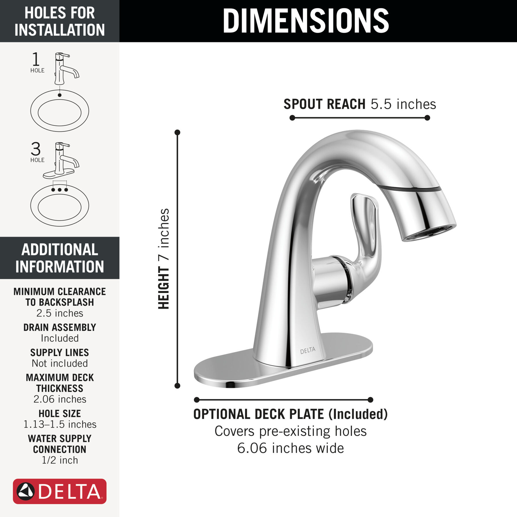 Single Handle Pull-Down Bathroom Faucet, image 2
