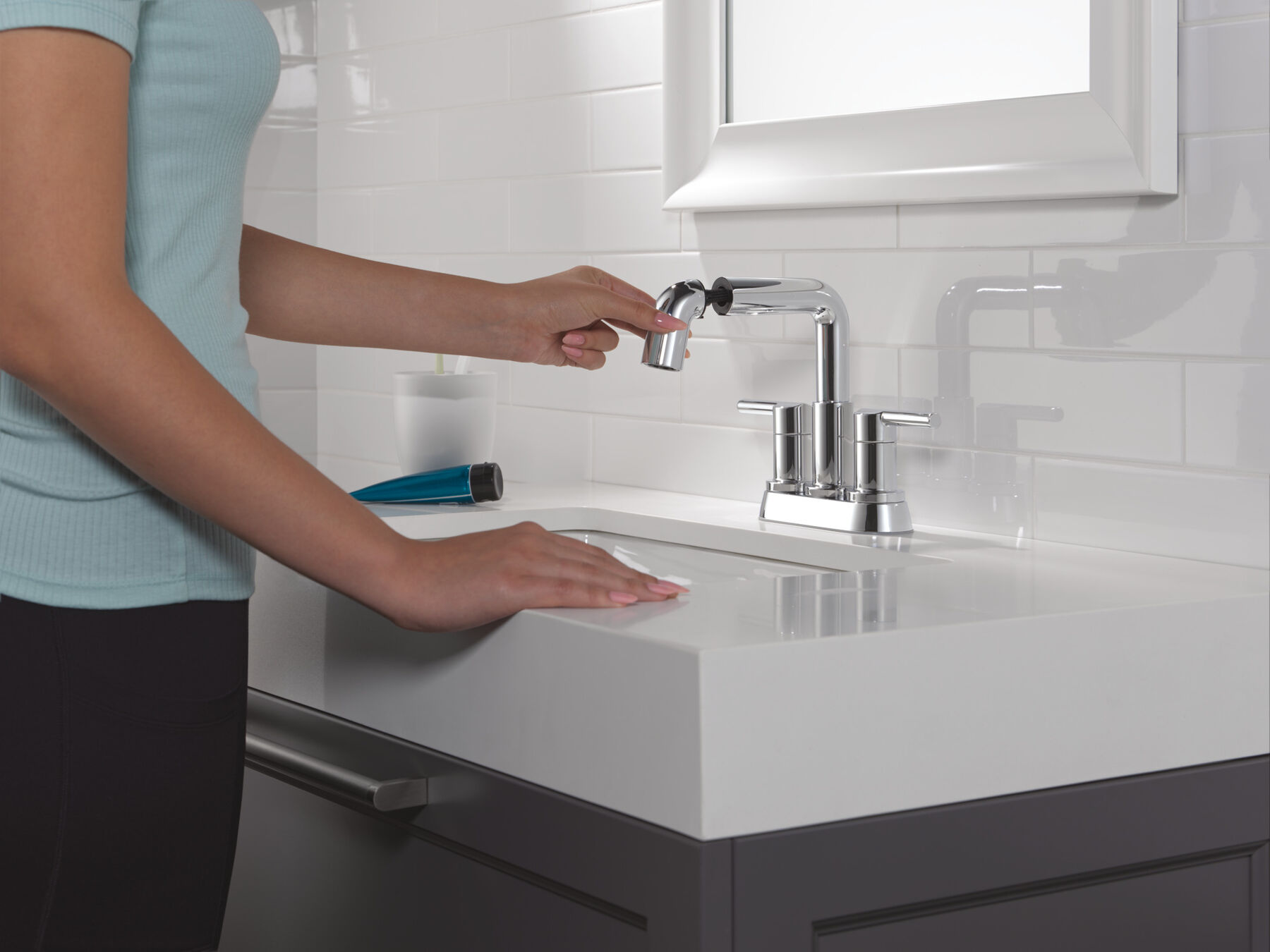 Two Handle Centerset Pull-Down Bathroom Faucet, image 4