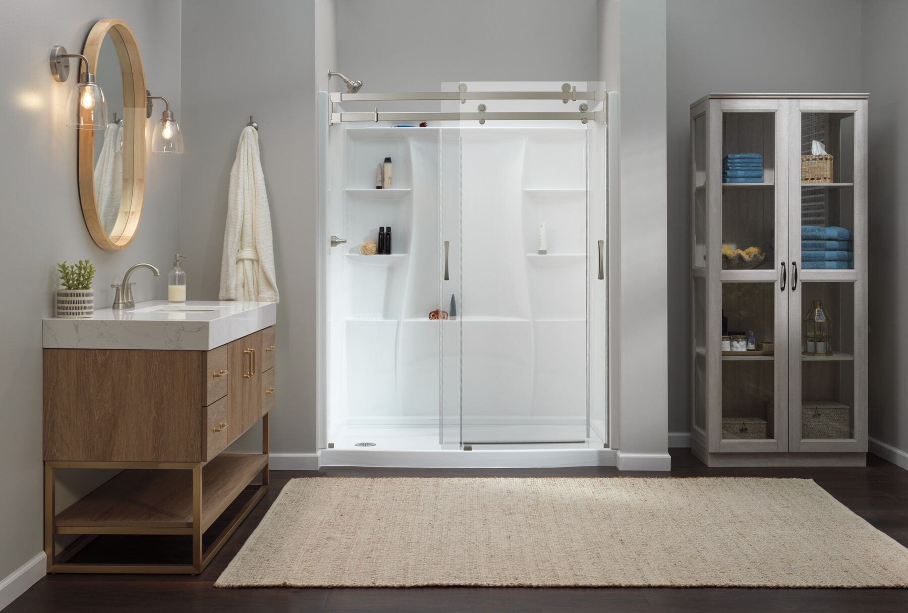60 x 32" Curved Alcove Shower Base with Left Drain, image 8