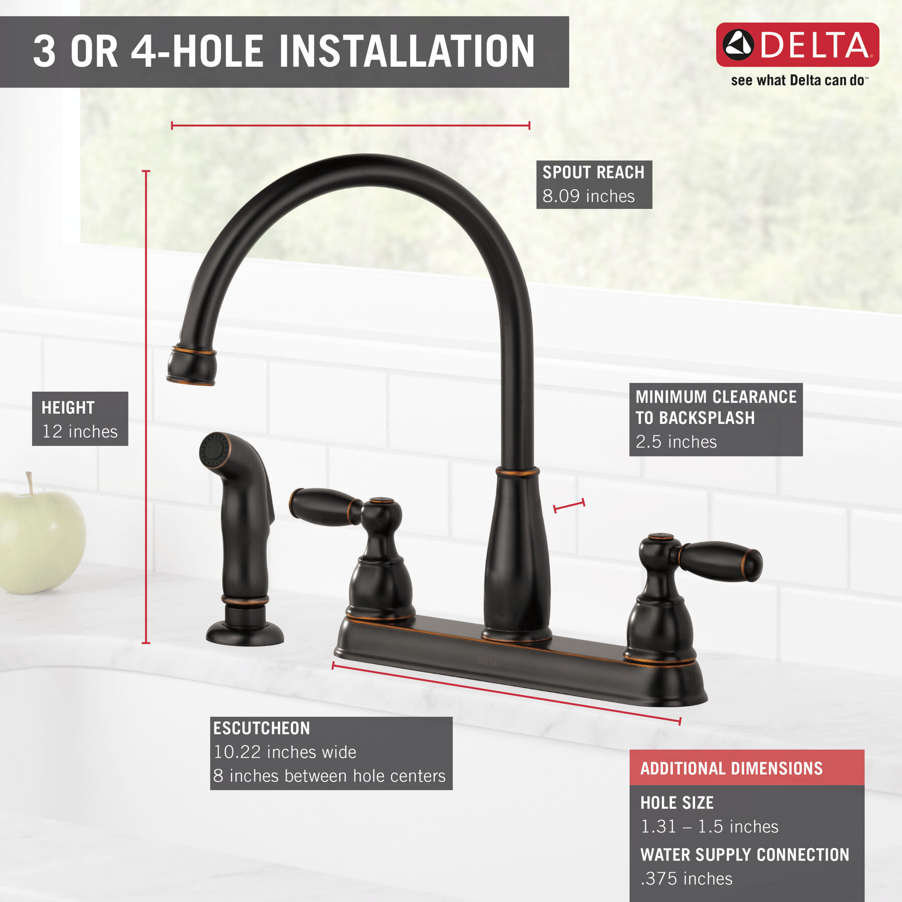 Two Handle Kitchen Faucet with Spray, image 1