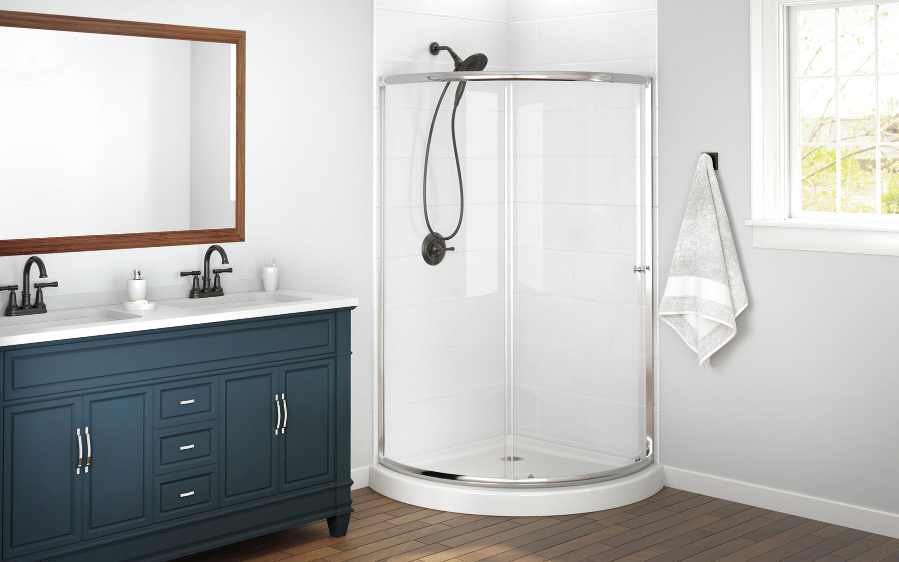 38x38 Corner Shower Base with Door Bundle - Framed Round, image 2
