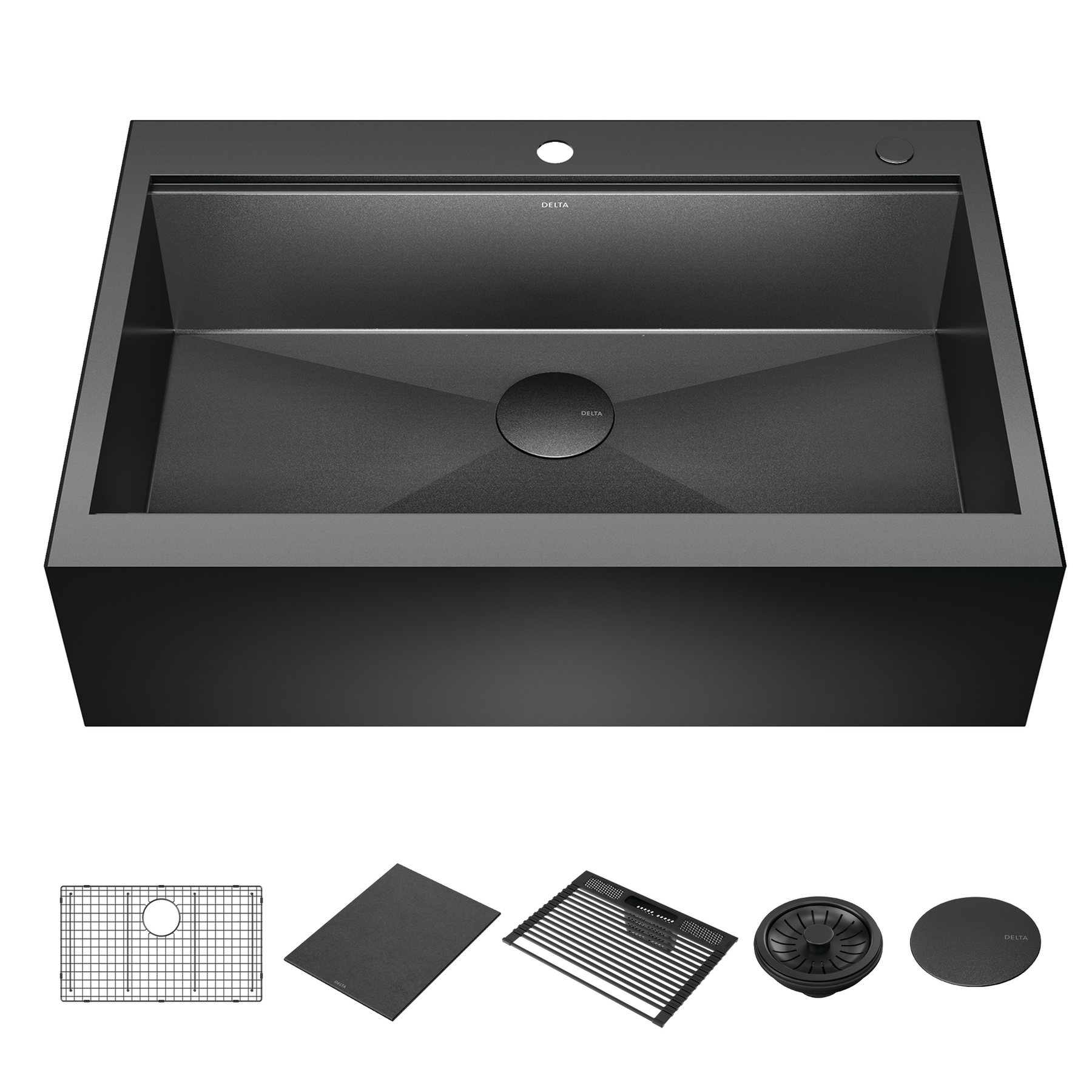 33” Retrofit Farmhouse Apron Front 16 Gauge Workstation Kitchen Sink Single Bowl in with WorkFlow™ Ledge and Accessories for Top Mount Drop-In Installation
