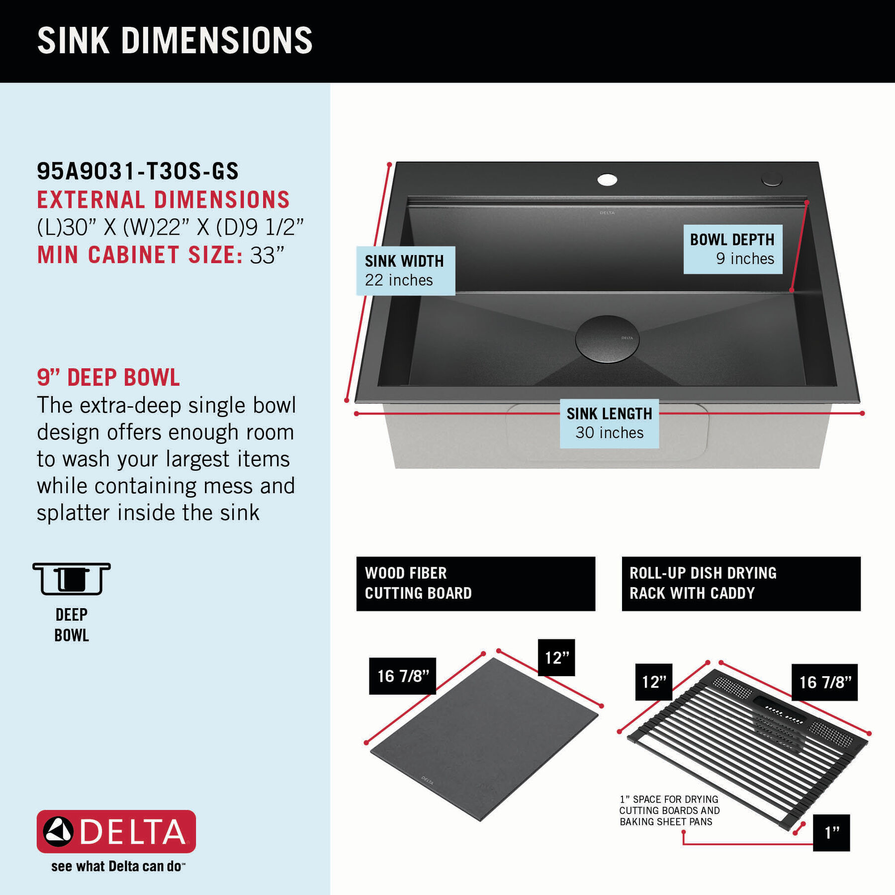 30” Drop-In Top Mount 16 Gauge Workstation Kitchen Sink Single Bowl with WorkFlow™ Ledge and Accessories, image 8