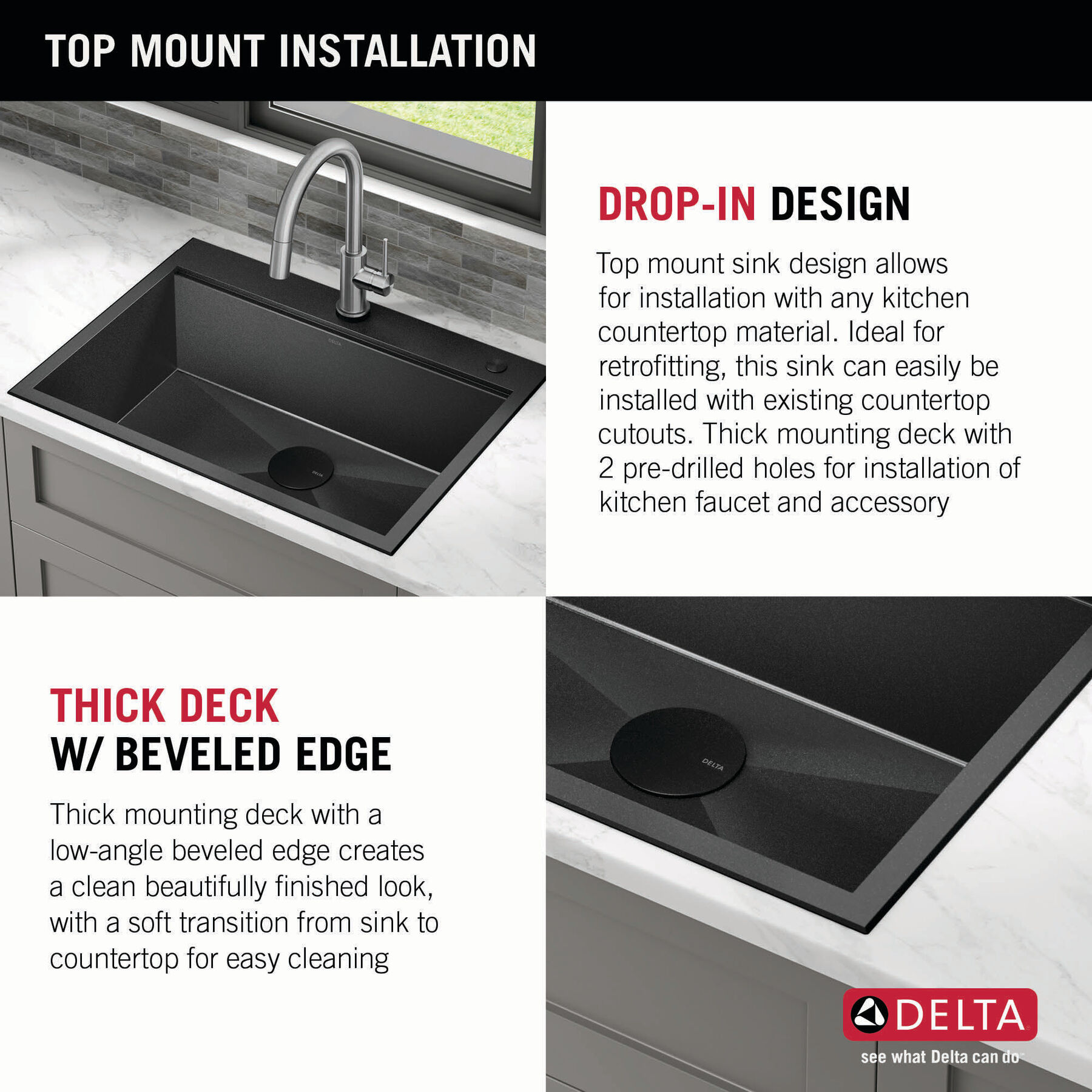 25” Drop-In Top Mount 16 Gauge Workstation Kitchen Sink Single Bowl with WorkFlow™ Ledge and Accessories, image 10