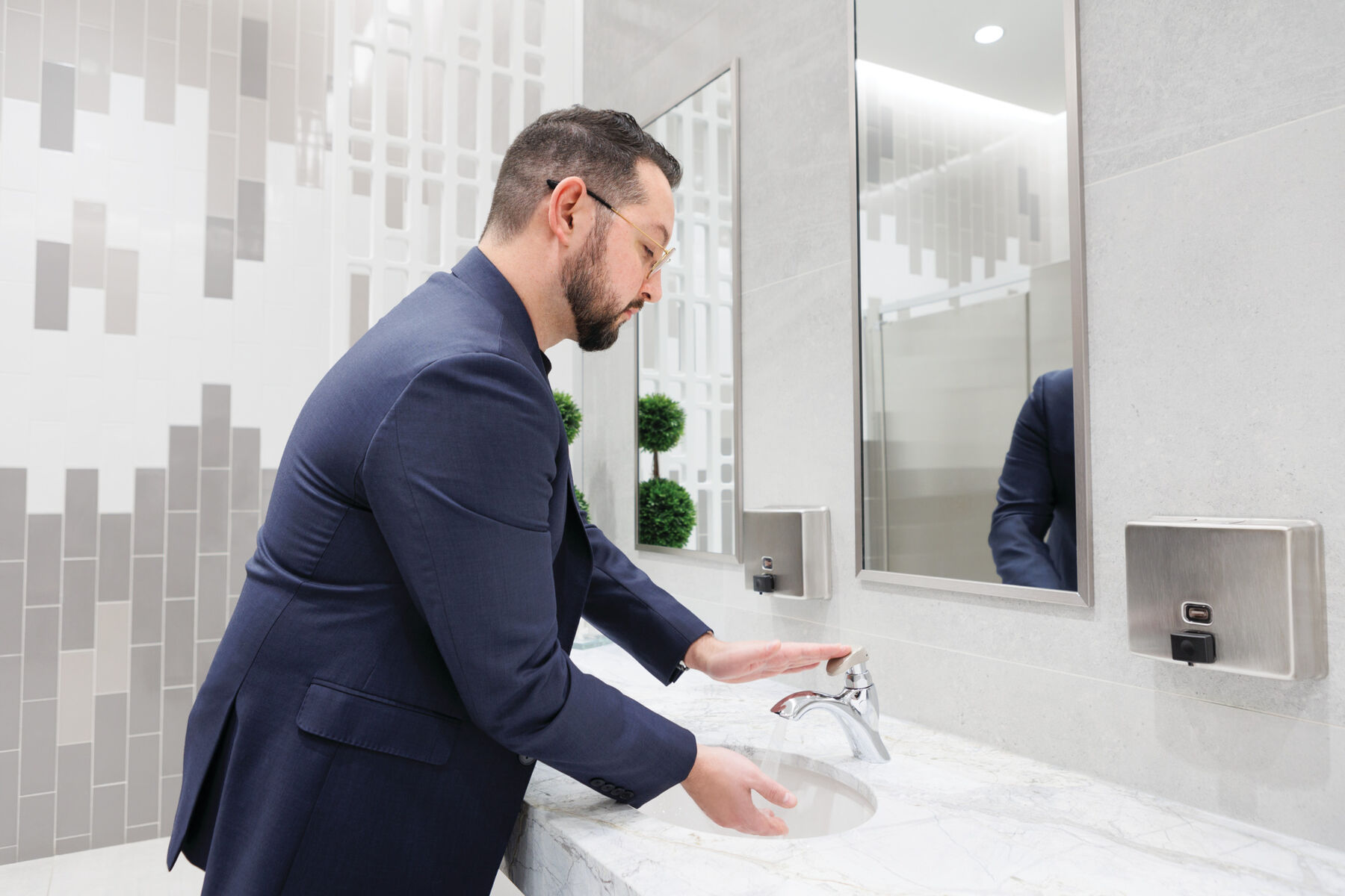 ADA Lever Metering Faucet with Mixing Tee