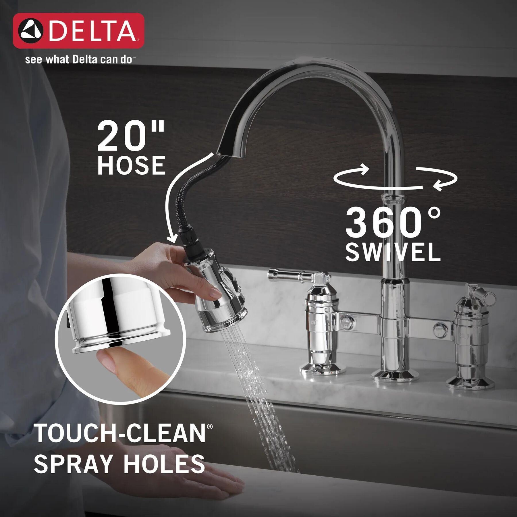 Two Handle Pull-Down Bridge Kitchen Faucet