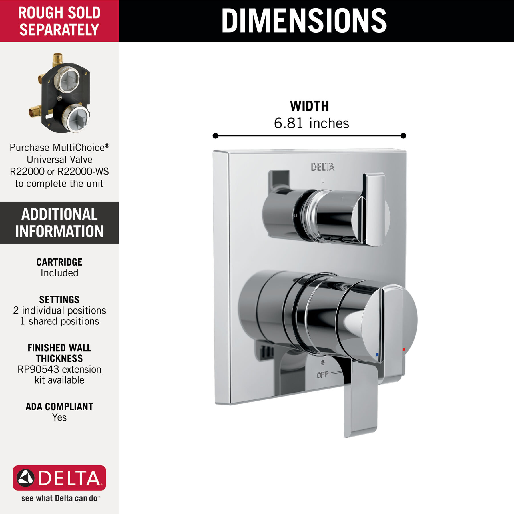 Angular Modern Monitor® 17 Series Valve Trim with 3-Setting Integrated Diverter, image 23