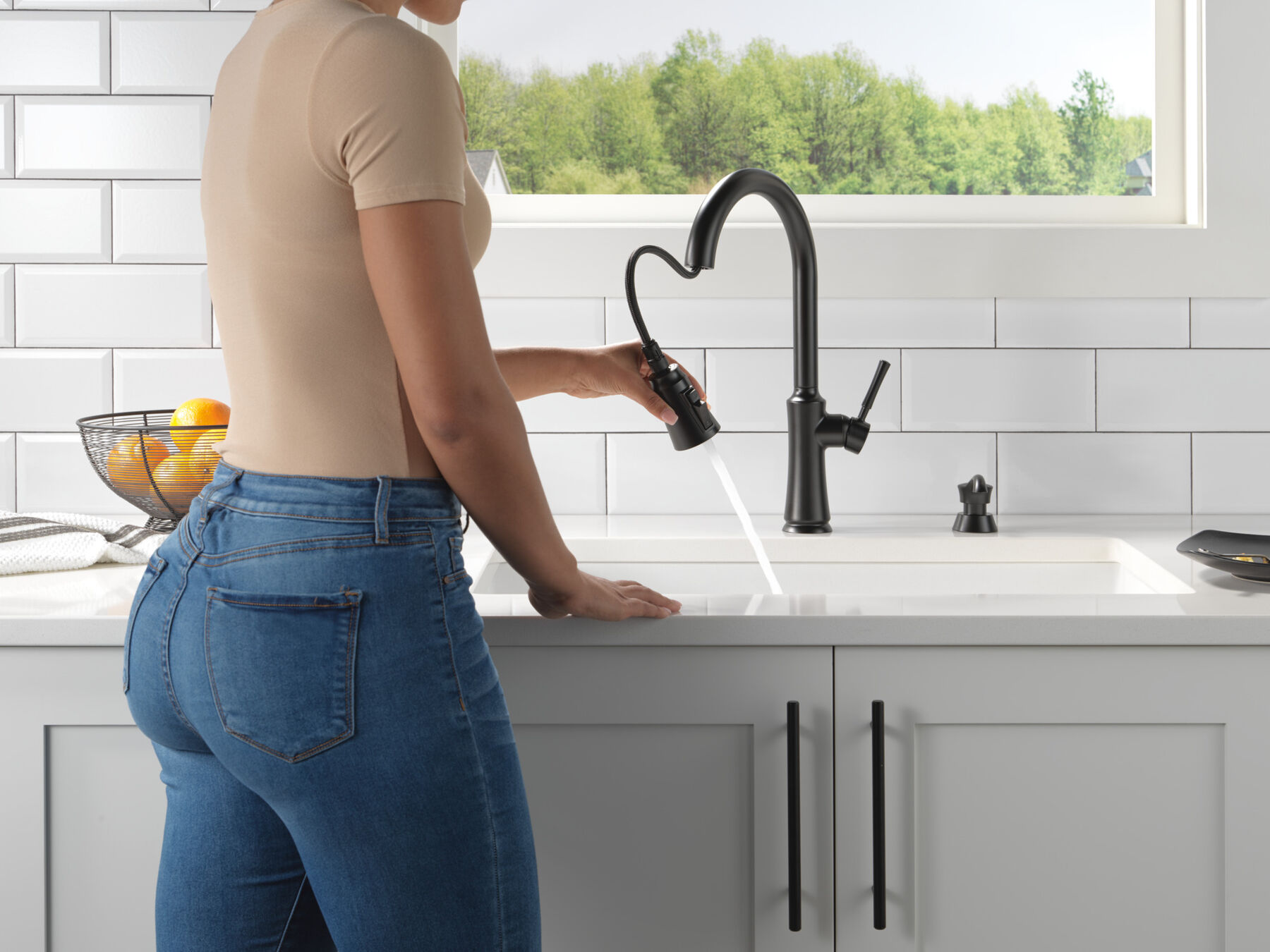 Single Handle Pull-Down Kitchen Faucet with Soap Dispenser and ShieldSpray Technology, image 4