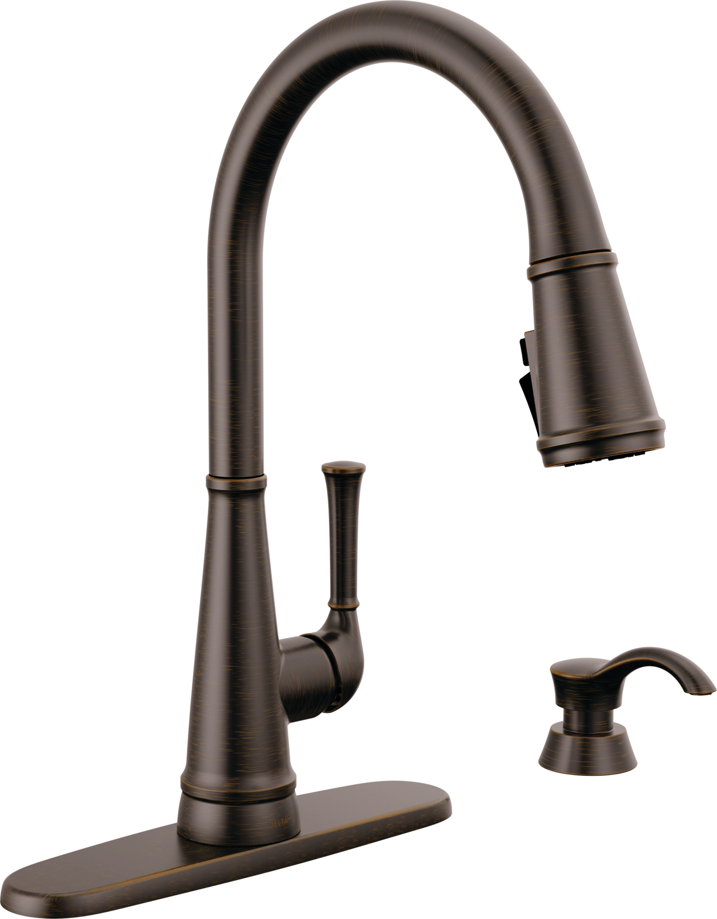 Single Handle Pull-Down Kitchen Faucet with Soap Dispenser and ShieldSpray® Technology, image 1