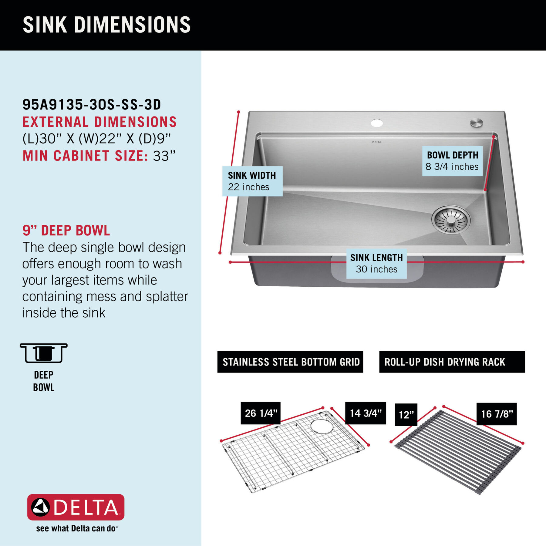 30” Stainless Steel Workstation Kitchen Sink Drop-In Undermount Single Bowl with WorkFlow™ Ledge and Accessories, image 8