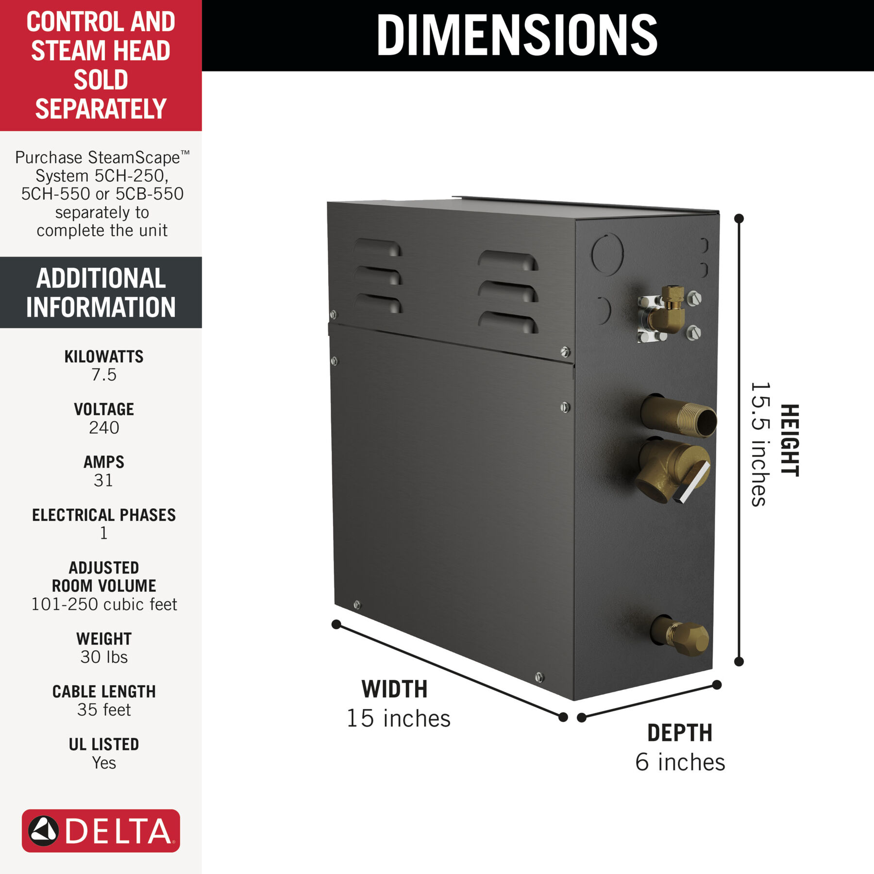 SteamScape™ 7.5kW Steam Generator - 240V 1ph, image 1