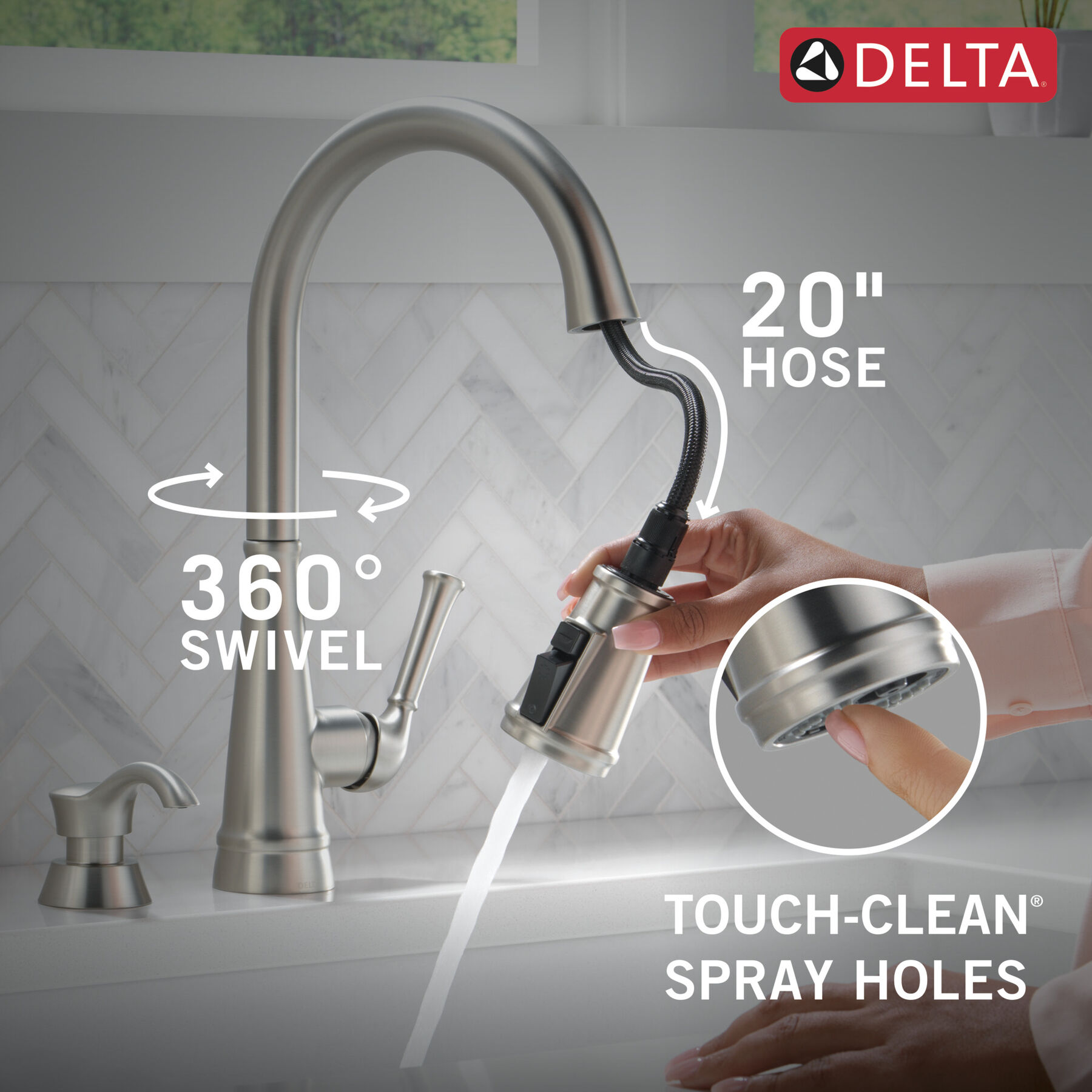 Single Handle Pull-Down Kitchen Faucet with Soap Dispenser and ShieldSpray® Technology, image 6