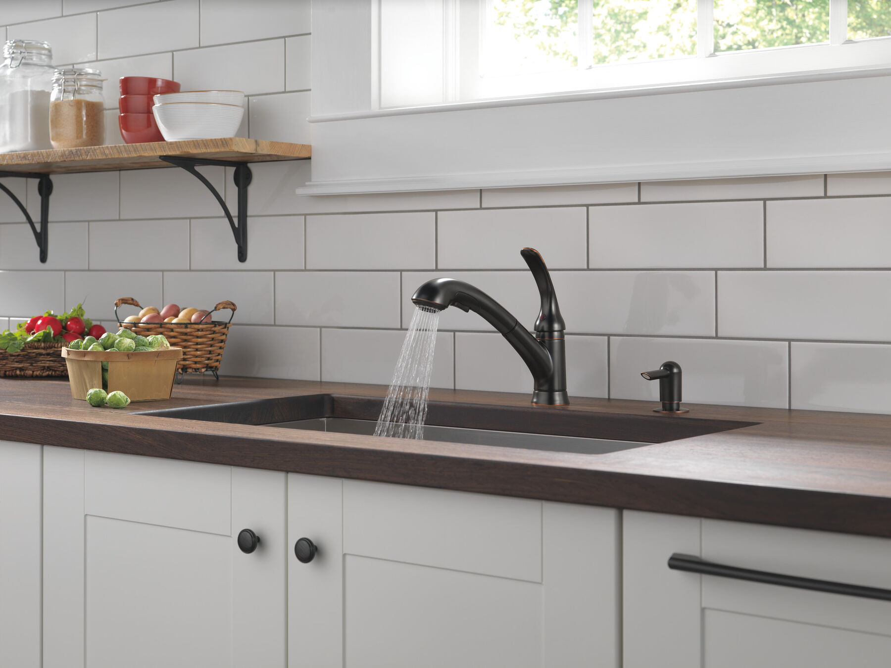 Single Handle Pull-Out Kitchen Faucet with Soap Dispenser, image 5