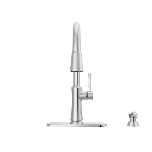 Single Handle Pull-Down Kitchen Faucet with Soap Dispenser and ShieldSpray Technology