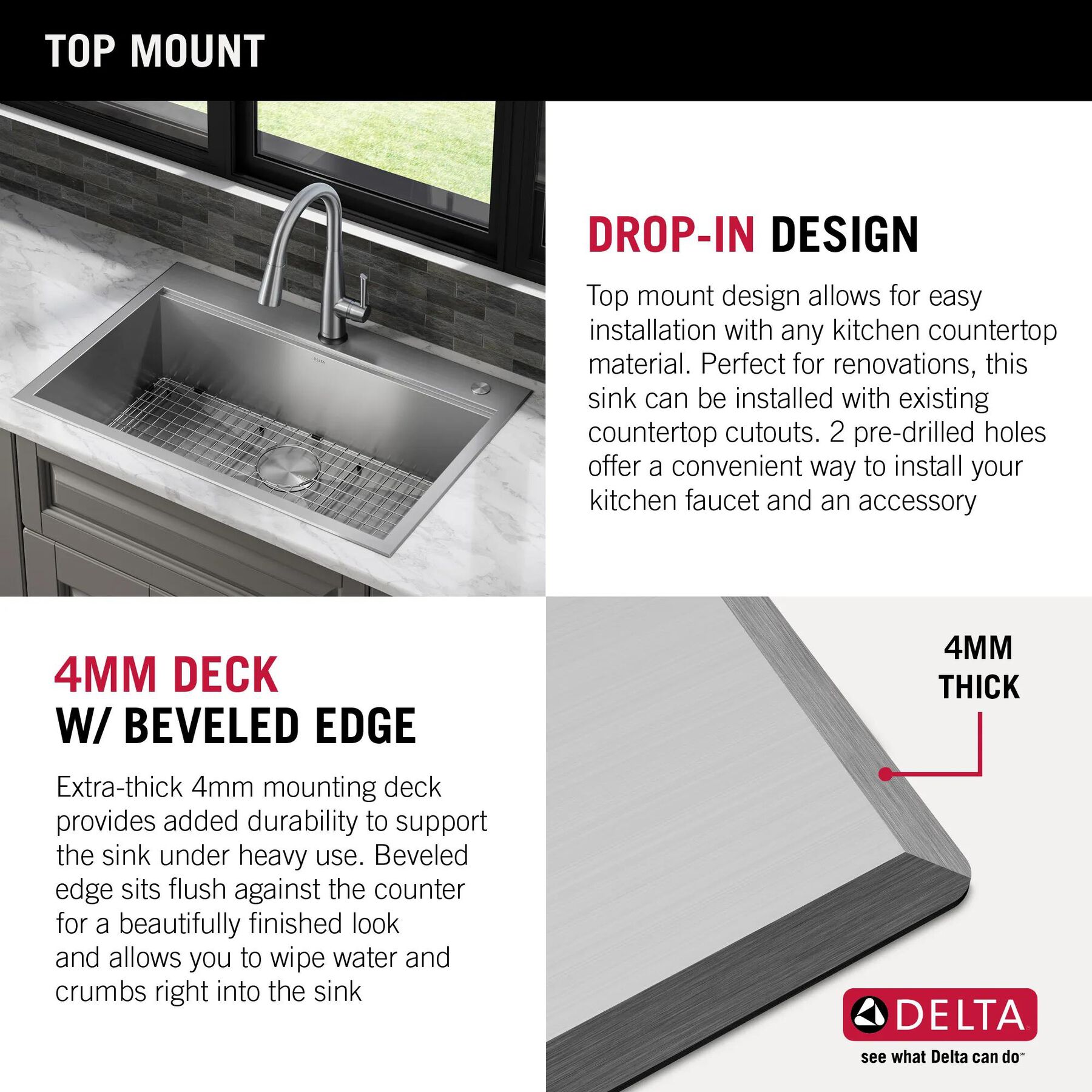 33&rdquo; Workstation Kitchen Sink Drop-In Top Mount 16 Gauge Stainless Steel Single Bowl with WorkFlow&trade; Ledge and Accessories