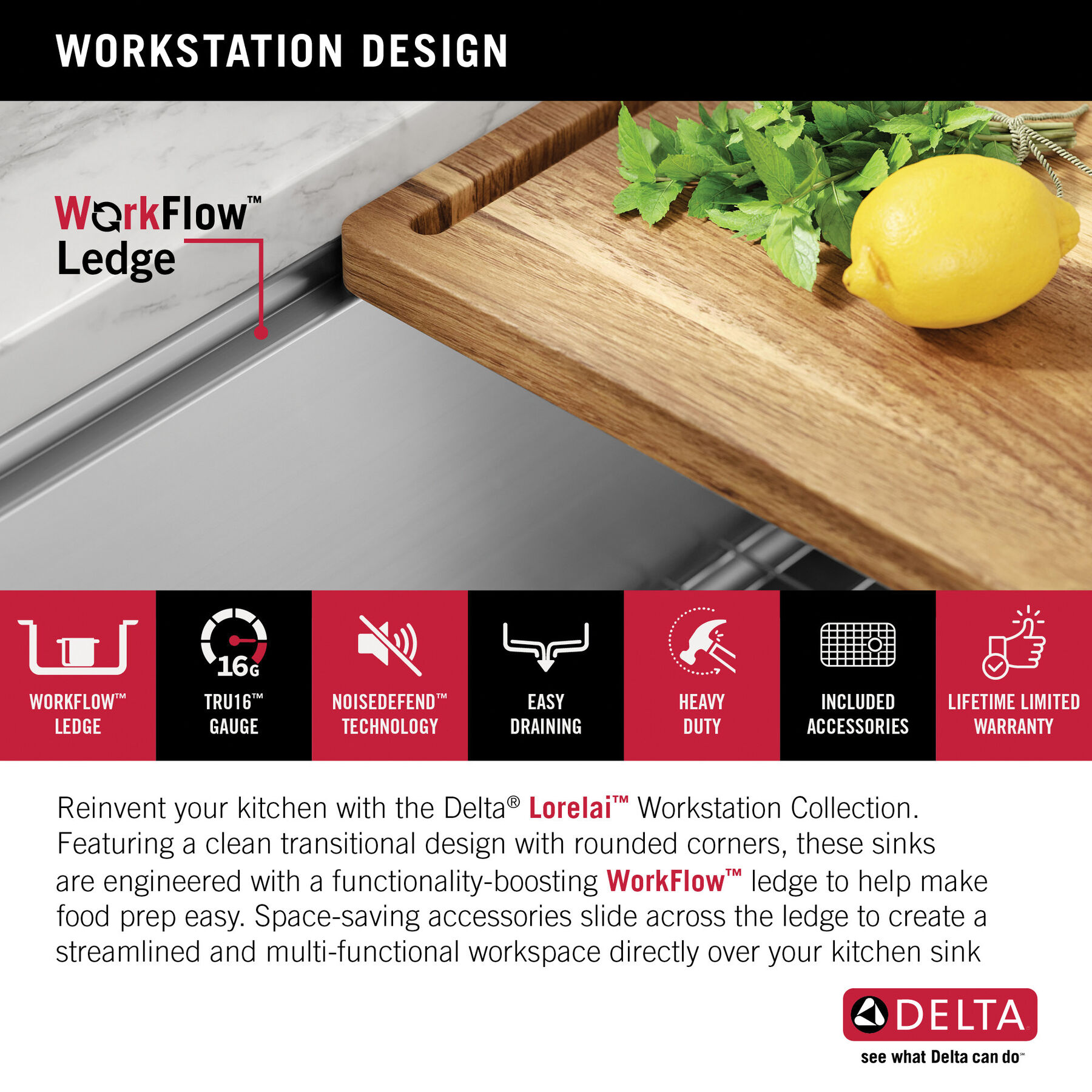 23” Workstation Undermount Single Bowl 16 Gauge Stainless Steel Kitchen Sink with WorkFlow™ Ledge and Accessories, image 6