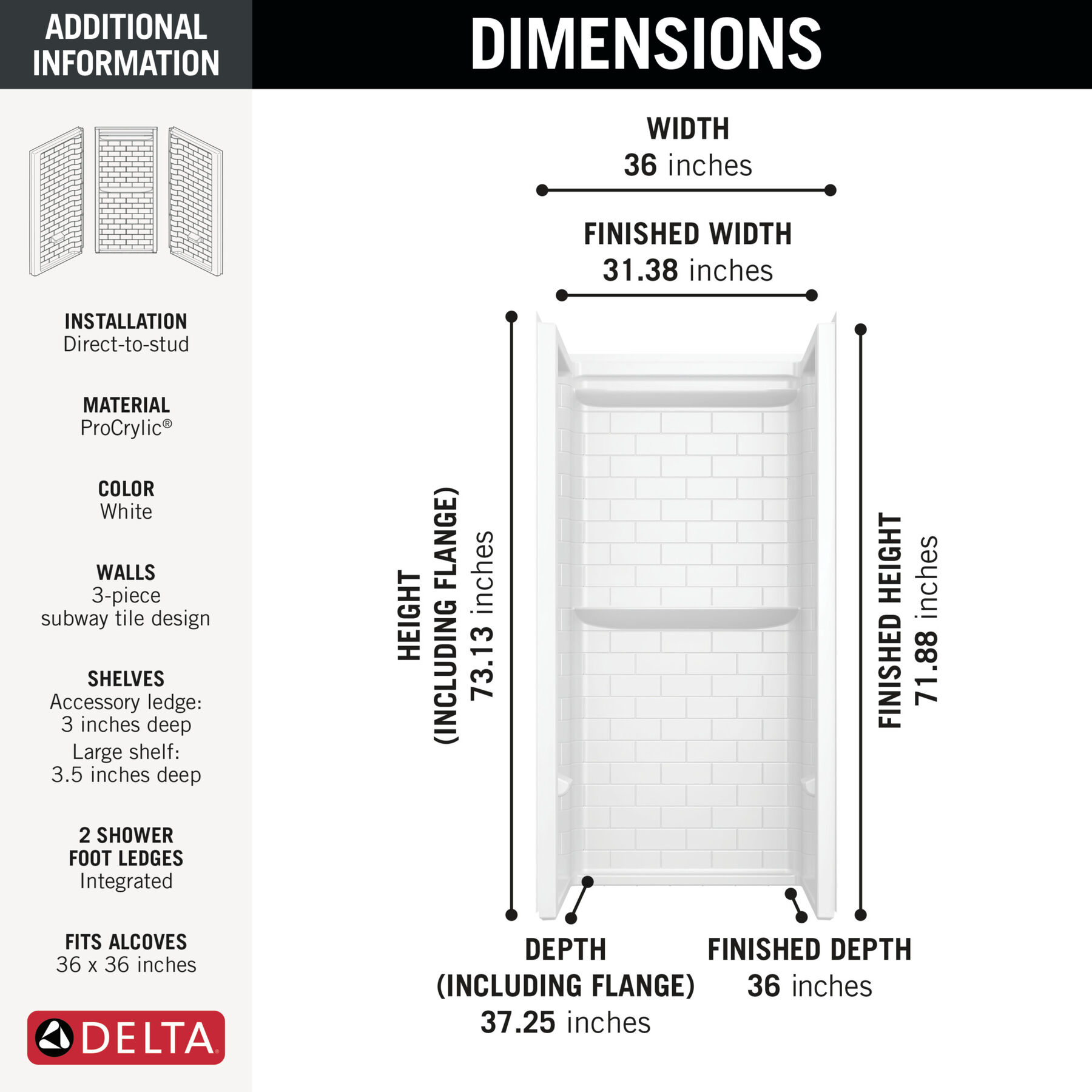 ProCrylic Tile 36 in. x 36 in. Shower Wall