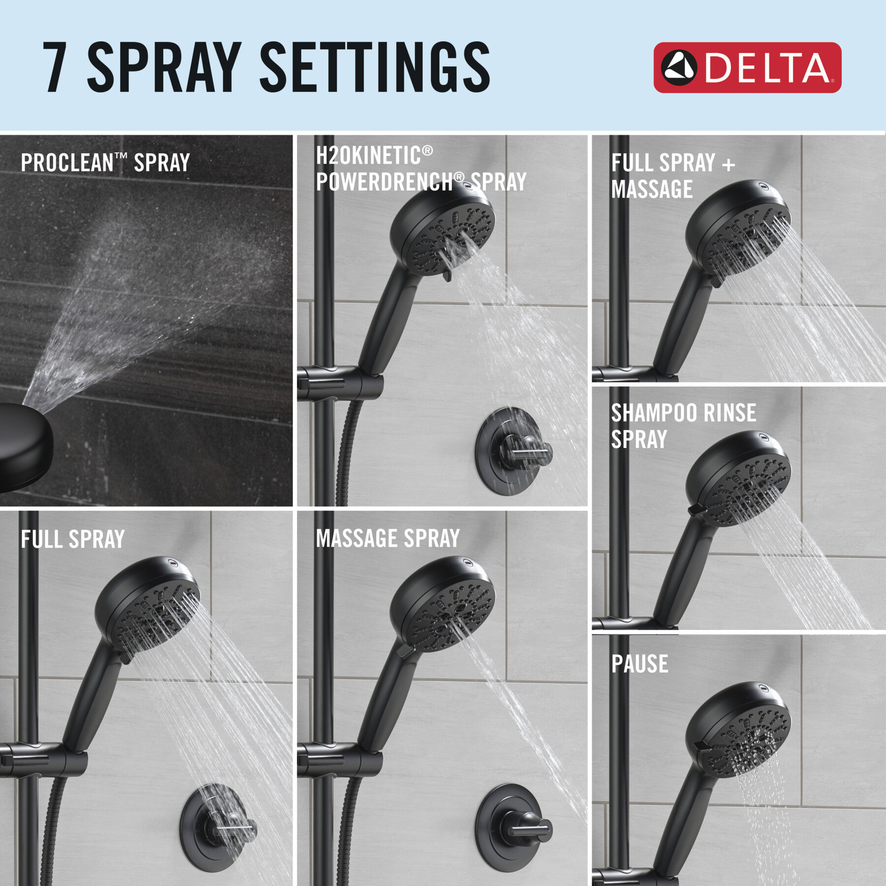 7-Setting Slide Bar Hand Shower with Cleaning Spray (Recertified), image 3