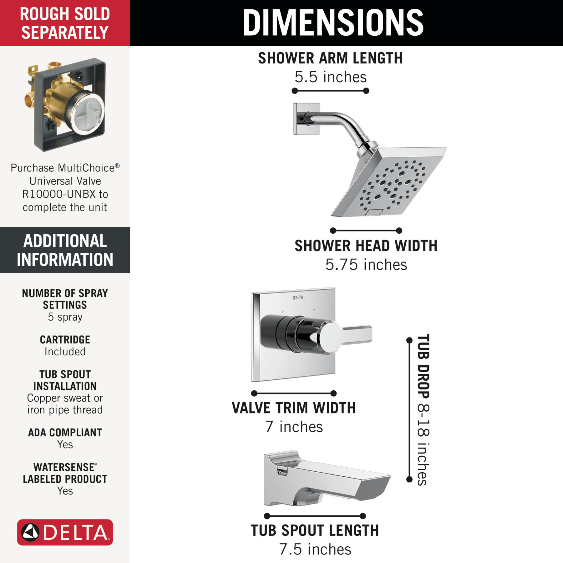 Monitor® 14 Series H<sub>2</sub>Okinetic® Tub and Shower Trim, image 2