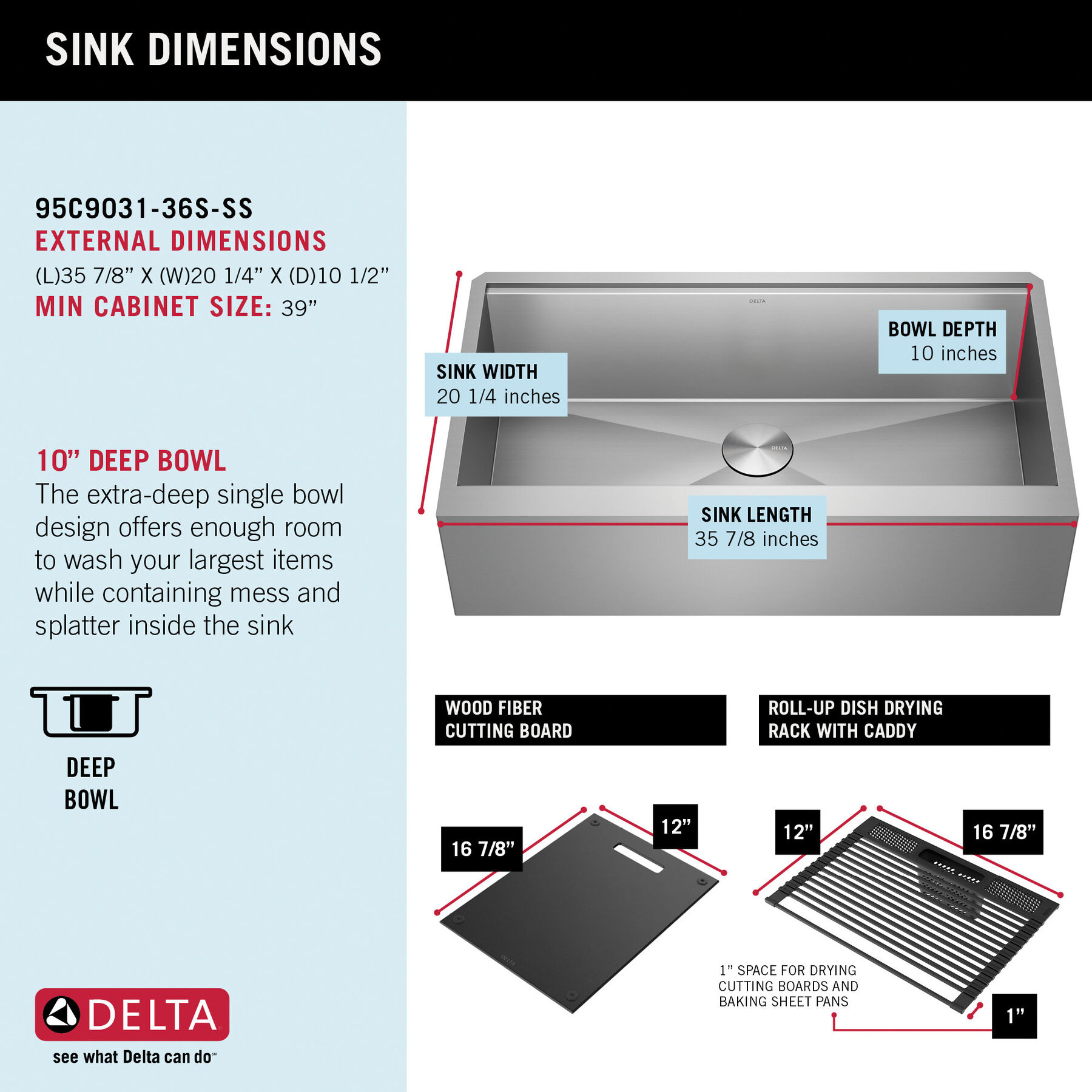 36” Workstation Undermount Single Bowl 16 Gauge Stainless Steel Farmhouse Apron Front Kitchen Sink with WorkFlow™ Ledge and Accessories, image 7