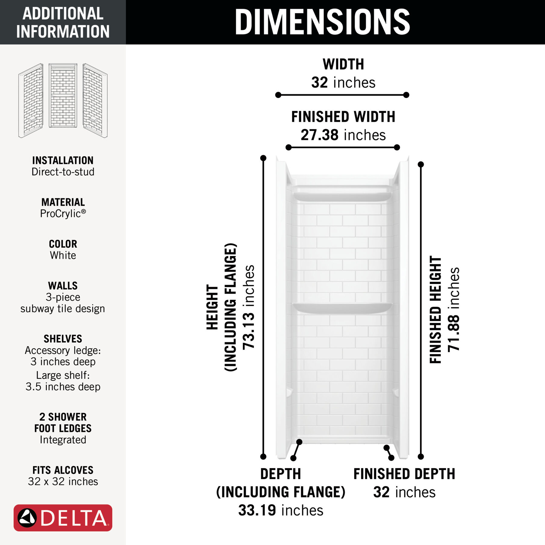 ProCrylic Tile 32 in. x 32 in. Shower Wall