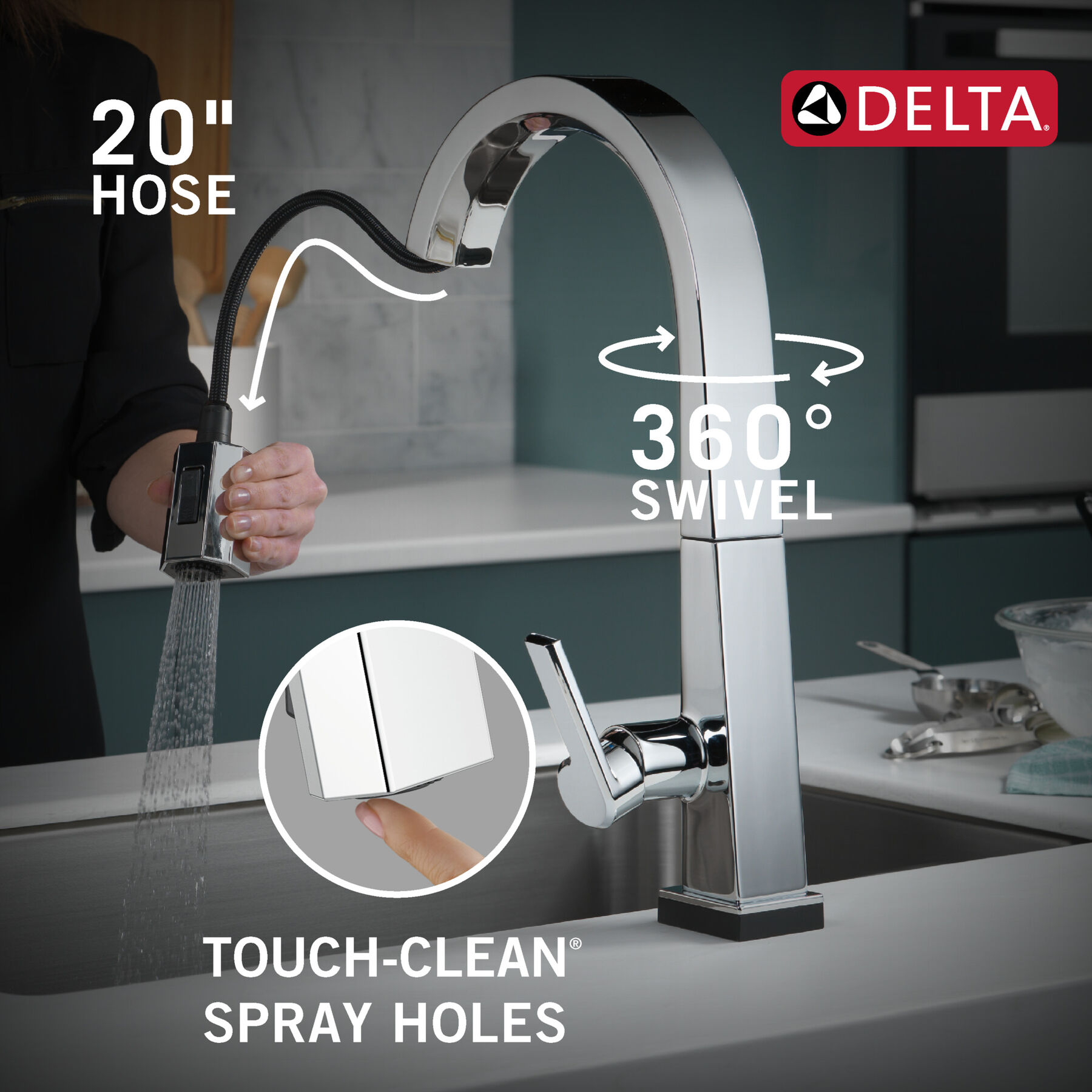 Single Handle Pull-Down Kitchen Faucet with Touch<sub>2</sub>O® Technology, image 4