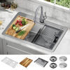 33” Workstation Drop-In Top Mount Double Bowl 16 Gauge Stainless Steel Kitchen Sink with WorkFlow™ Ledge and Accessories