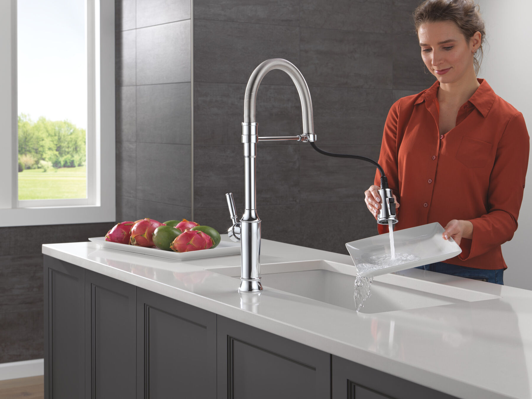 Single-Handle Pull-Down Spring Kitchen Faucet, image 3