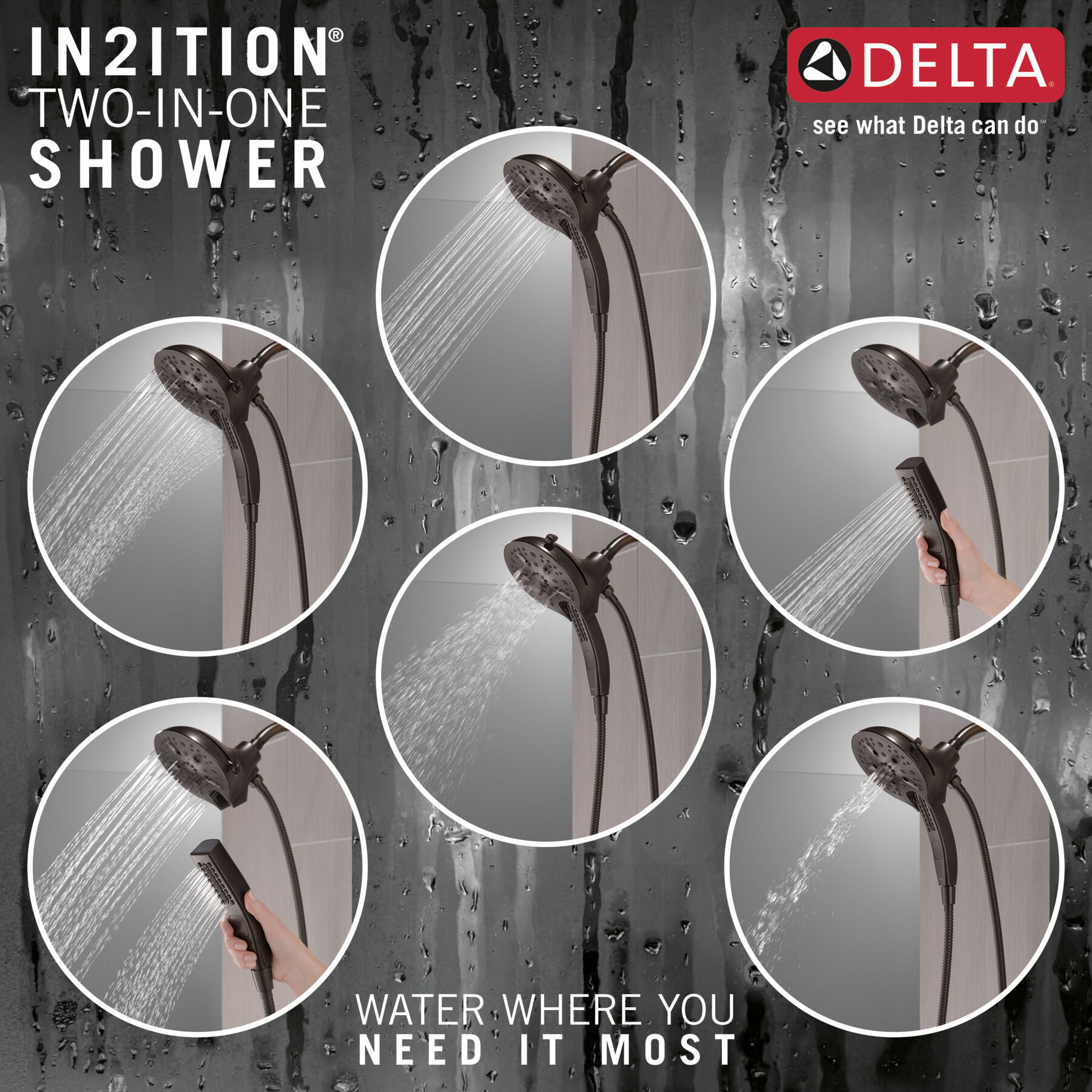 In2ition® H<sub>2</sub>Okinetic® 5-Setting Two-in-One Shower (Recertified), image 3