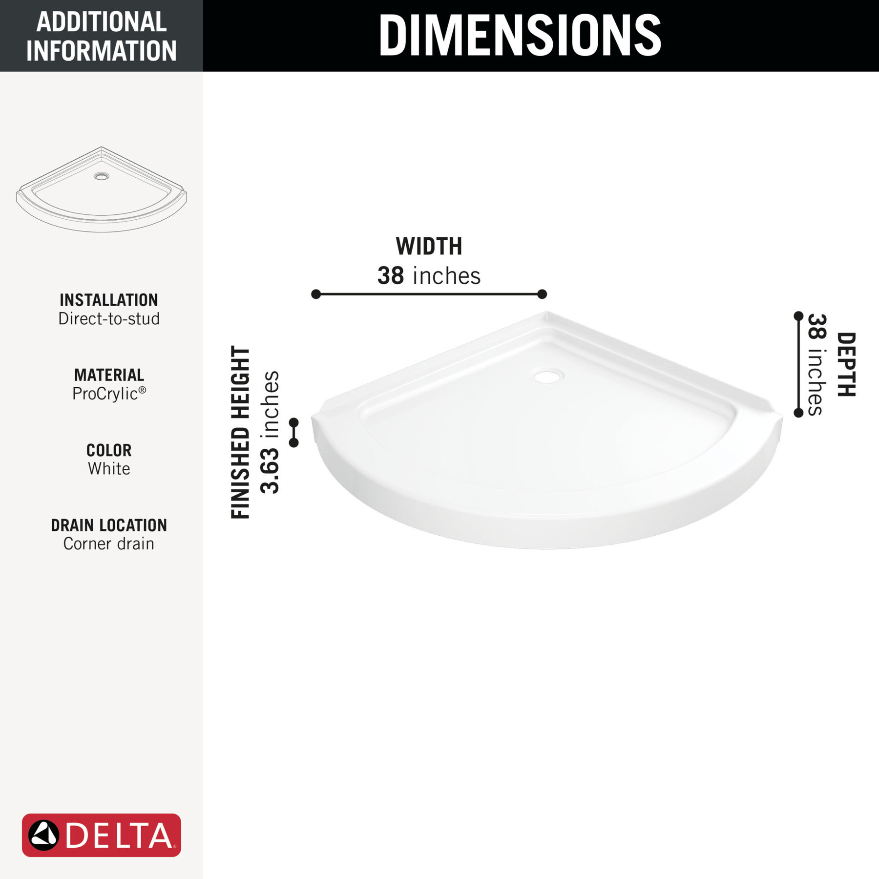 38'' Round Corner Shower Base