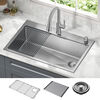 33” Stainless Steel Workstation Kitchen Sink Drop-In Undermount Single Bowl with WorkFlow™ Ledge and Accessories
