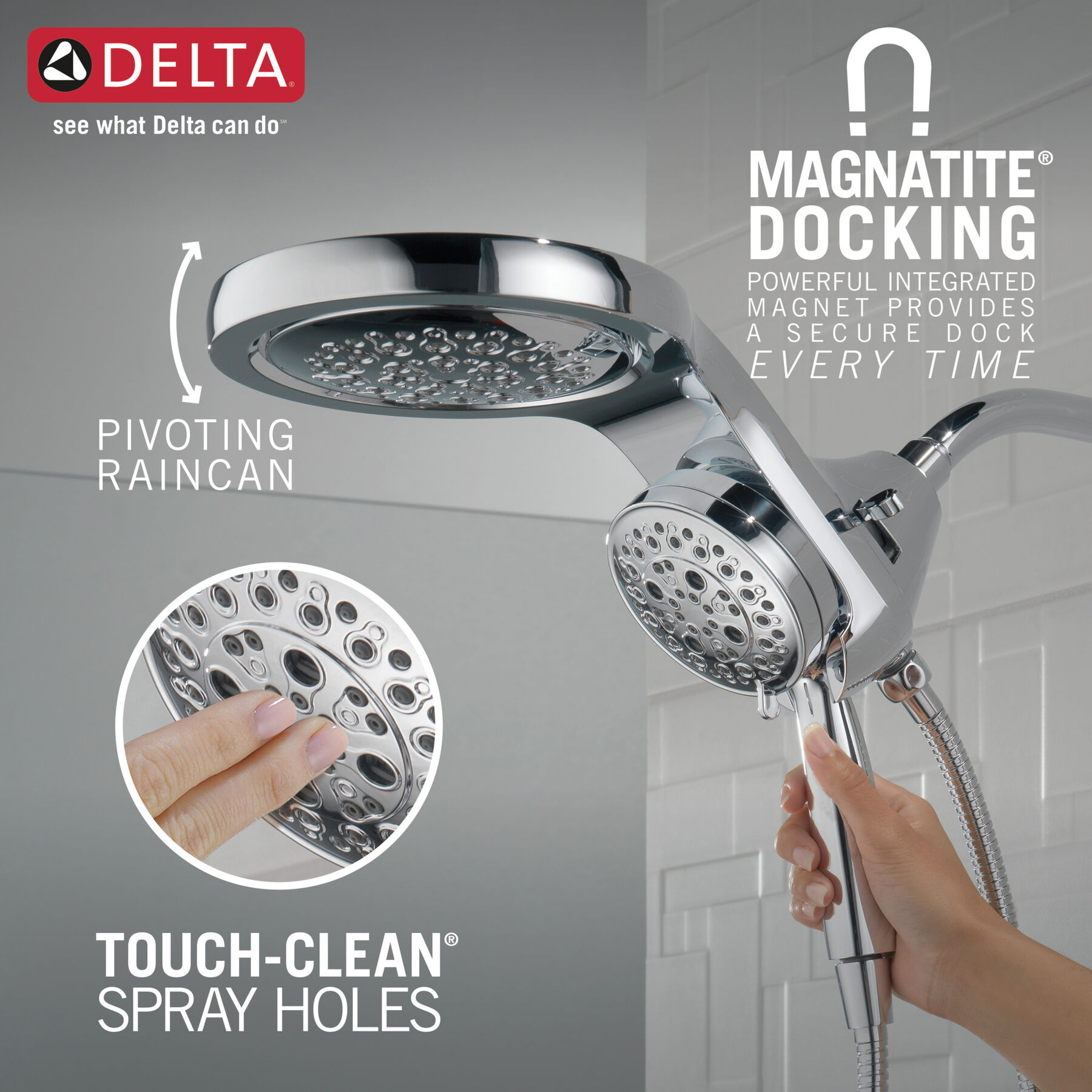 HydroRain® H<sub>2</sub>Okinetic® 5-Setting Two-in-One Shower Head, image 3
