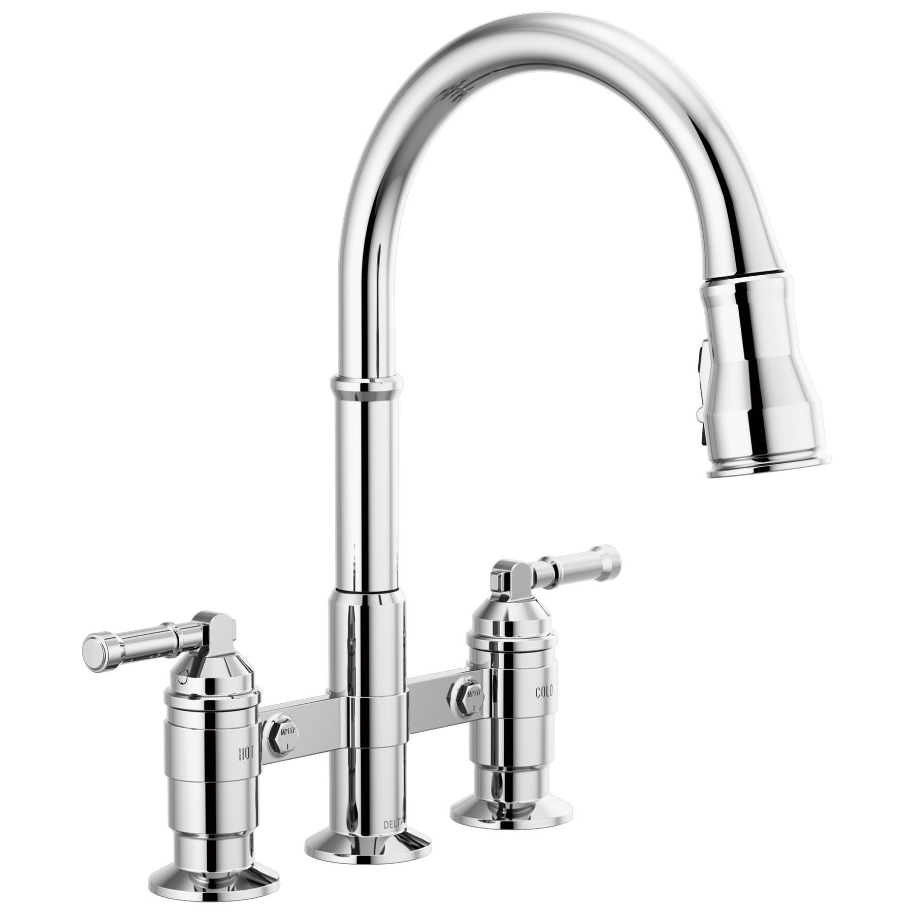 Two Handle Pull-Down Bridge Kitchen Faucet