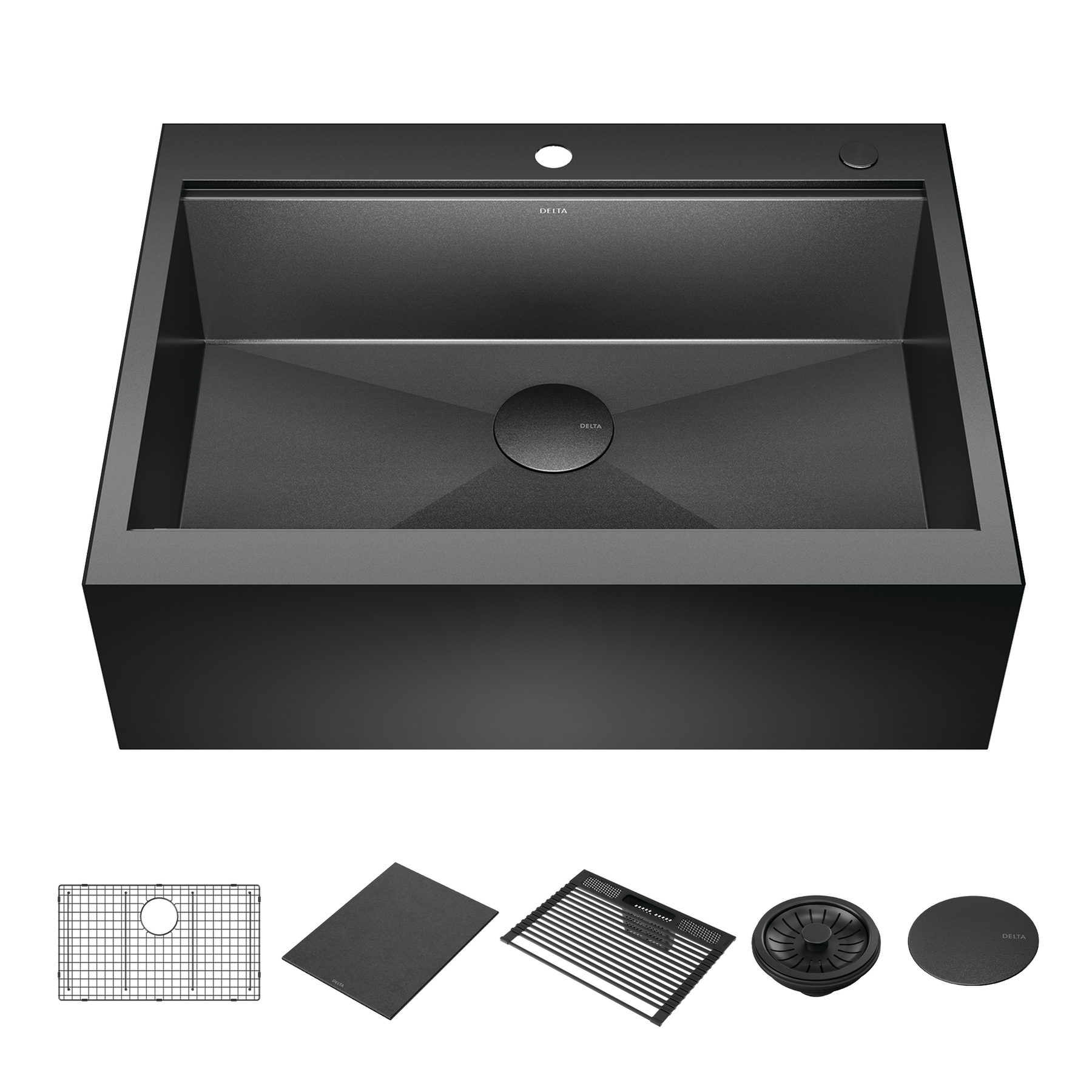 30” Retrofit Farmhouse Apron Front 16 Gauge Workstation Kitchen Sink Single Bowl in with WorkFlow™ Ledge and Accessories for Top Mount Drop-In Installation