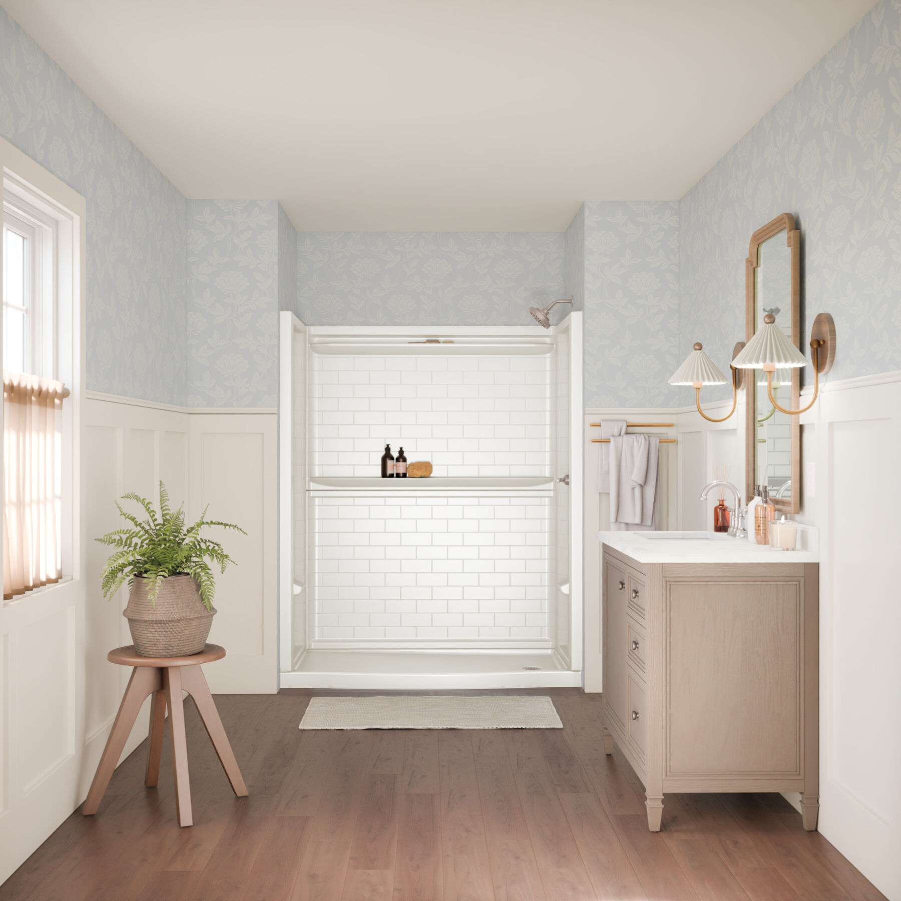 60x32 Alcove Shower Base with Tile Wall Bundle - Right Drain Curve, image 2