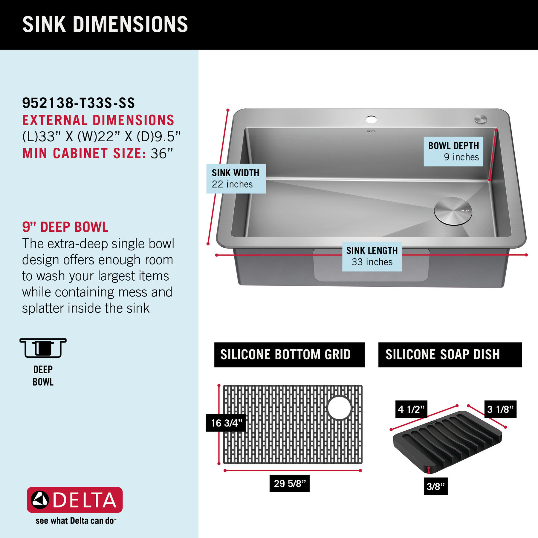 33” Drop-In Undermount Stainless Steel Single Bowl Kitchen Sink with Accessories, image 6
