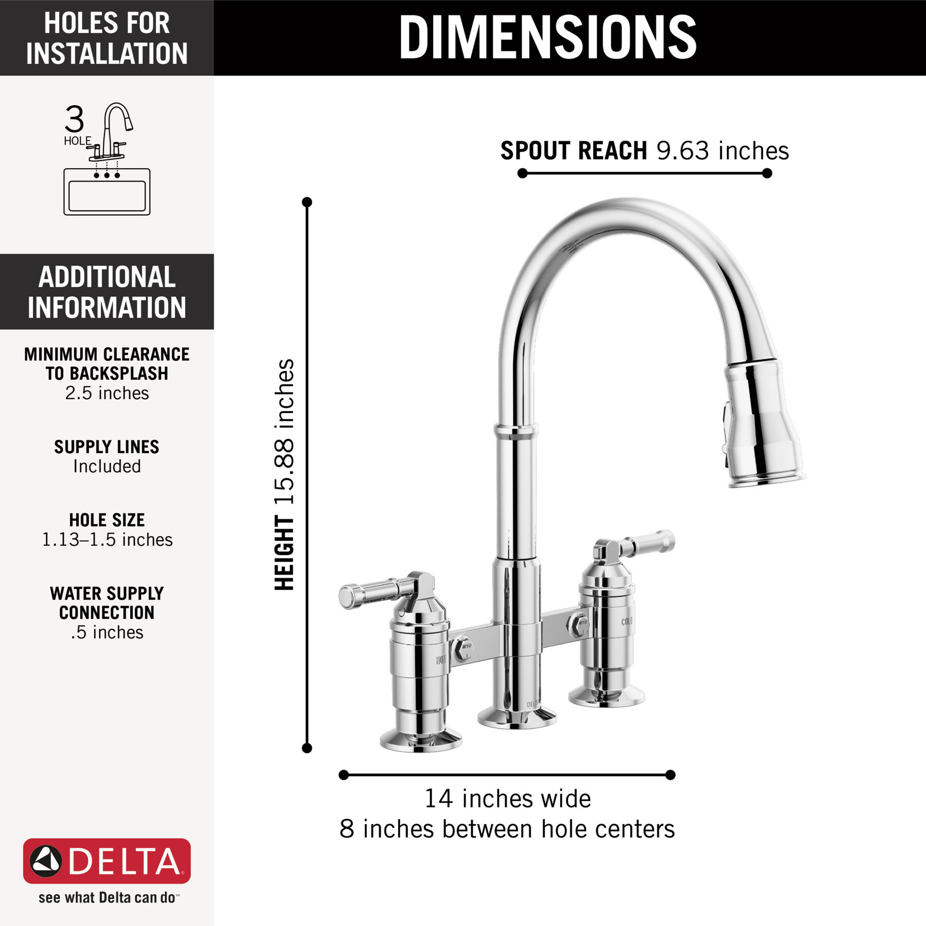 Two Handle Pull-Down Bridge Kitchen Faucet, image 1