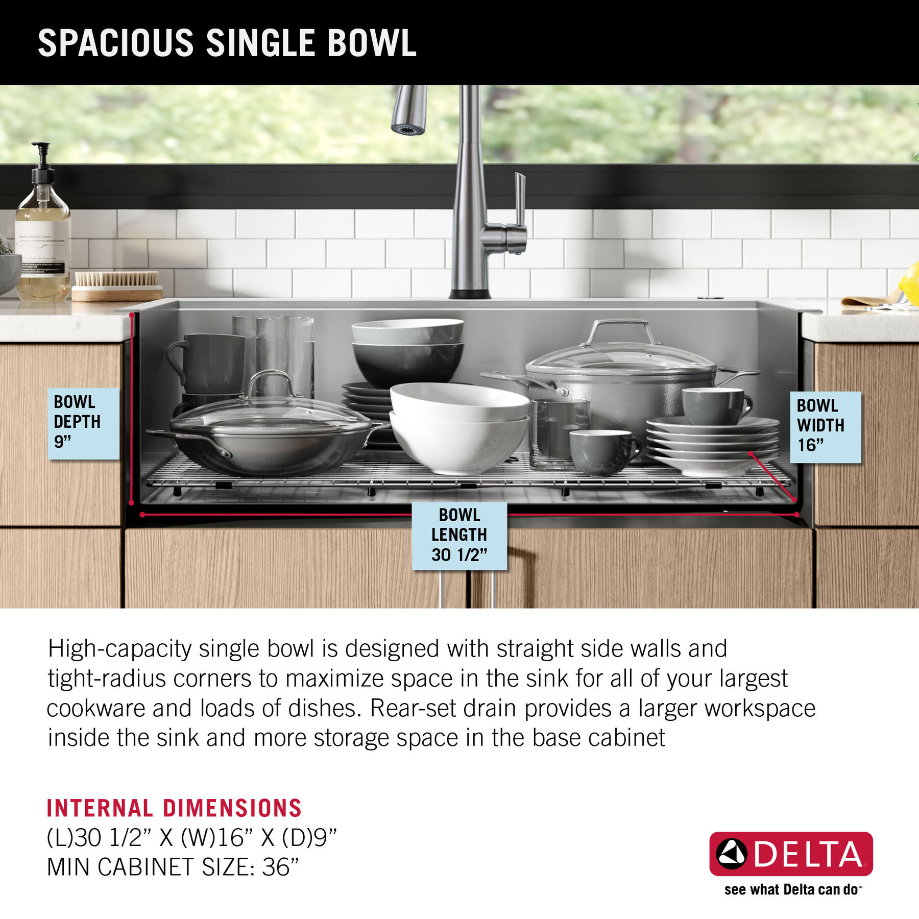 33” Workstation Kitchen Sink Drop-In Top Mount 16 Gauge Stainless Steel Single Bowl with WorkFlow™ Ledge and Accessories, image 3