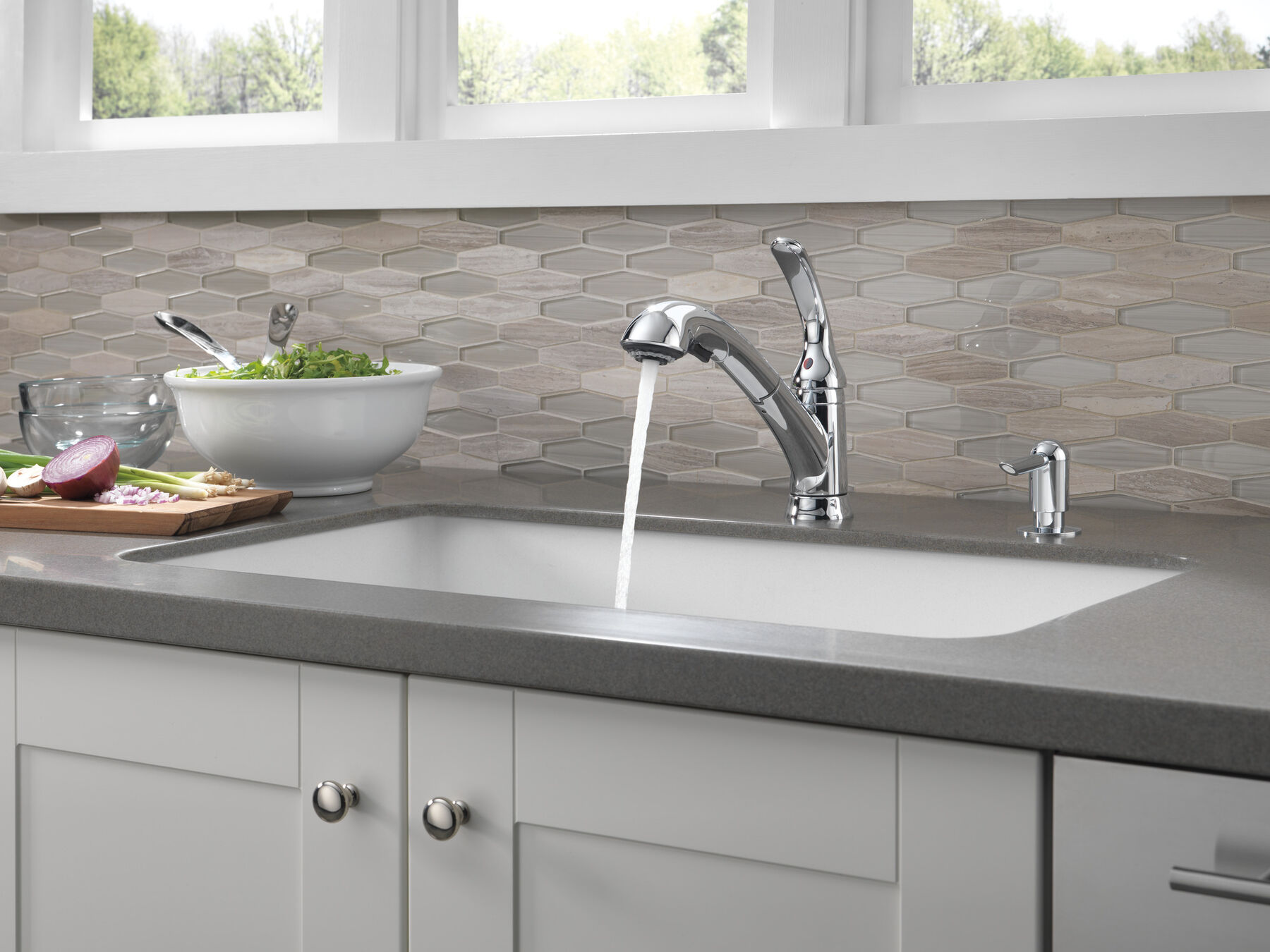 Single Handle Pull-Out Kitchen Faucet with Soap Dispenser, image 5