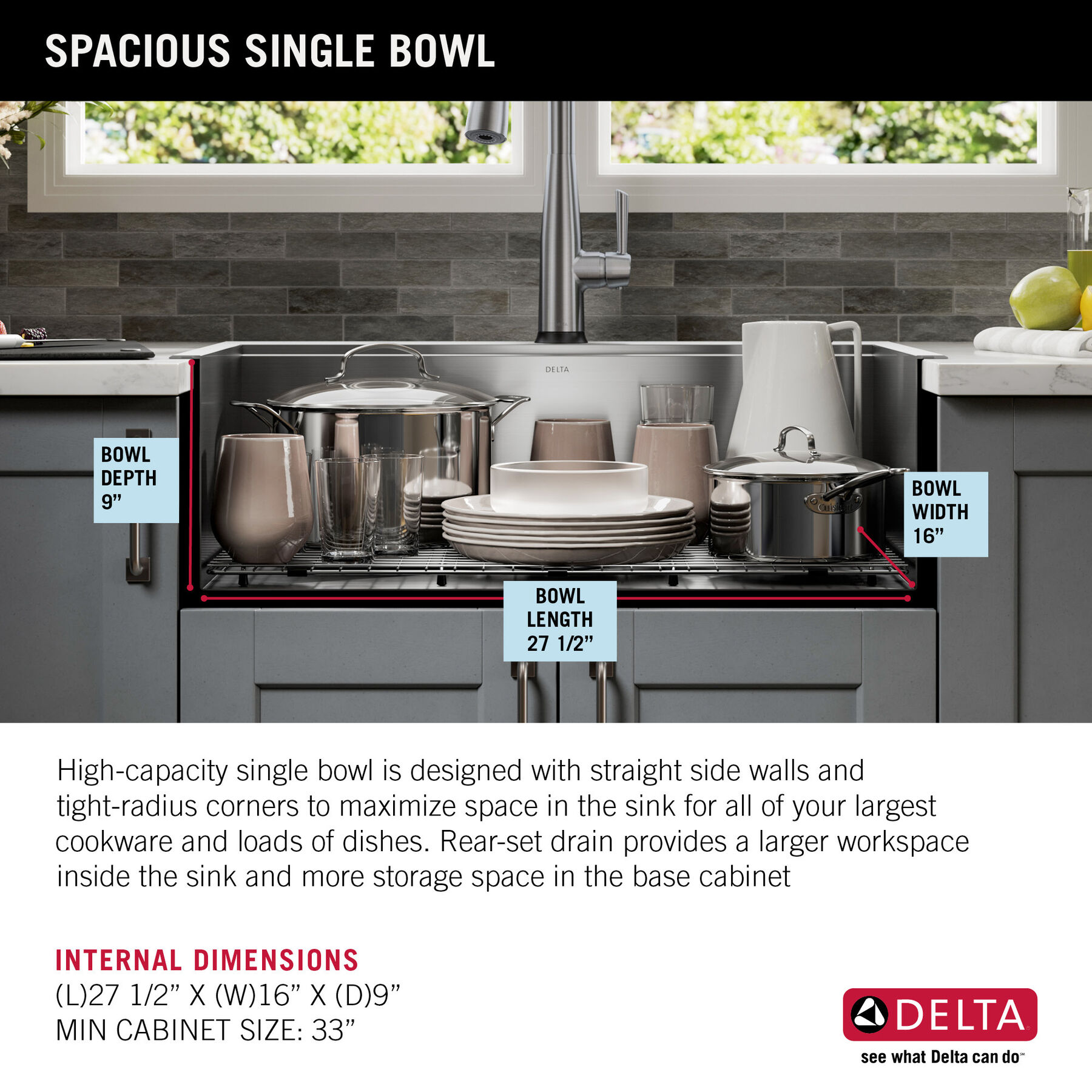 30” Workstation Kitchen Sink Drop-In Top Mount 16 Gauge Stainless Steel Single Bowl with WorkFlow™ Ledge and Accessories, image 3
