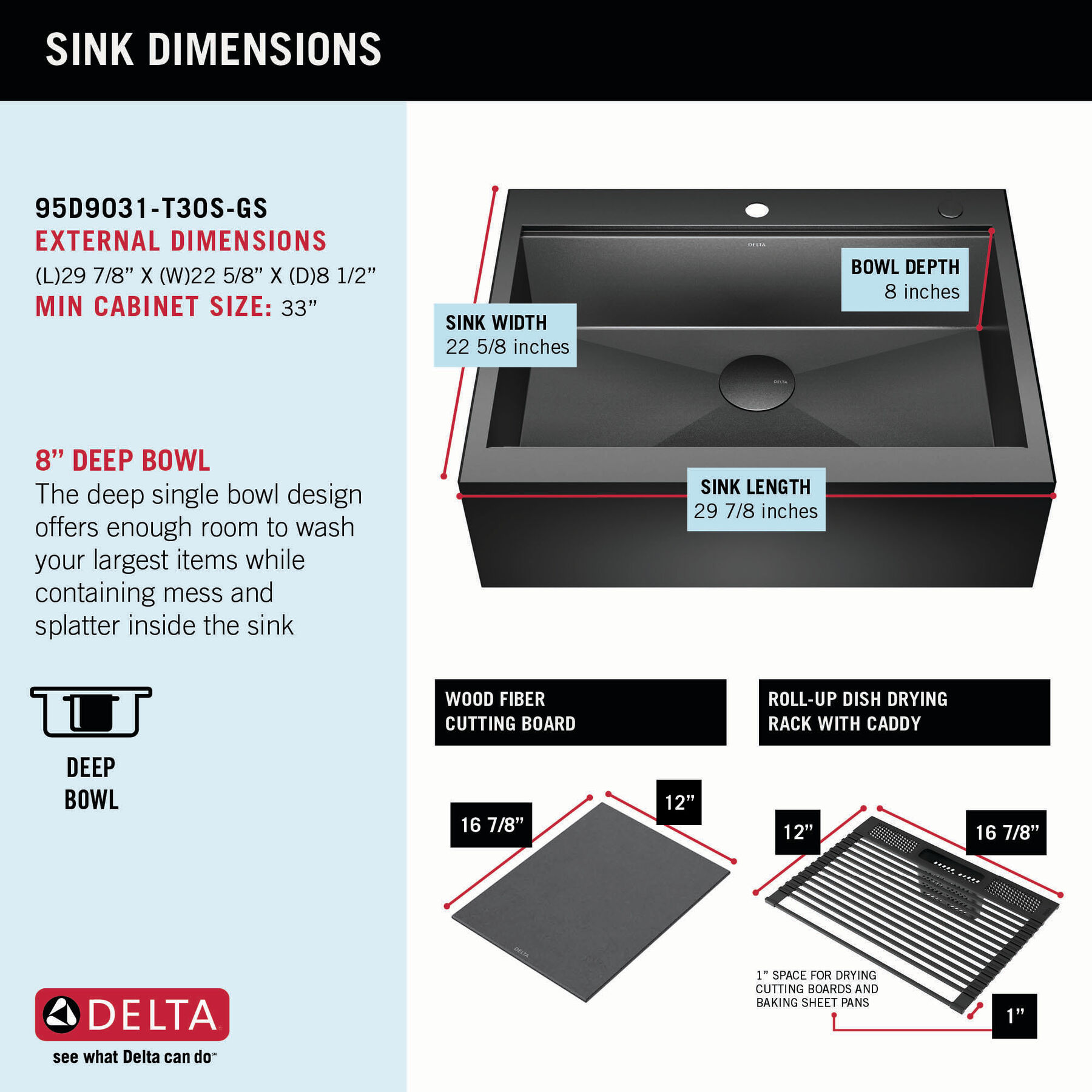 30” Retrofit Farmhouse Apron Front 16 Gauge Workstation Kitchen Sink Single Bowl in with WorkFlow™ Ledge and Accessories for Top Mount Drop-In Installation, image 8