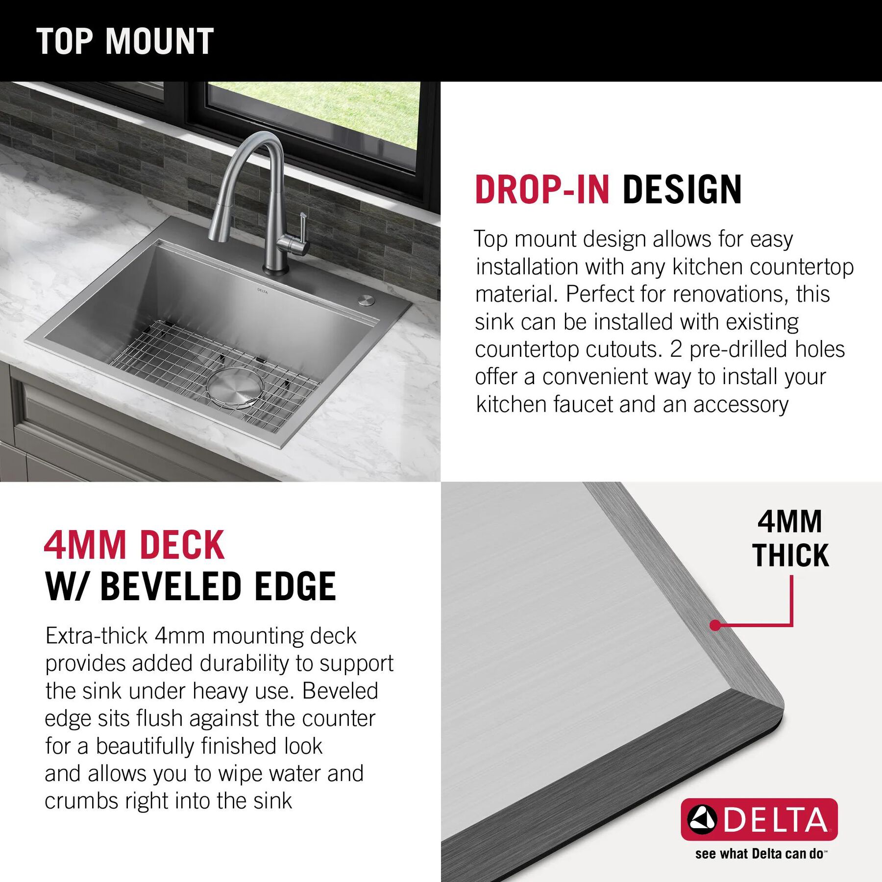 25&rdquo; Workstation Kitchen Sink&nbsp;Drop-In Top Mount&nbsp;16 Gauge&nbsp;Stainless Steel Single Bowl with&nbsp;WorkFlow&trade; Ledge&nbsp;and Accessories