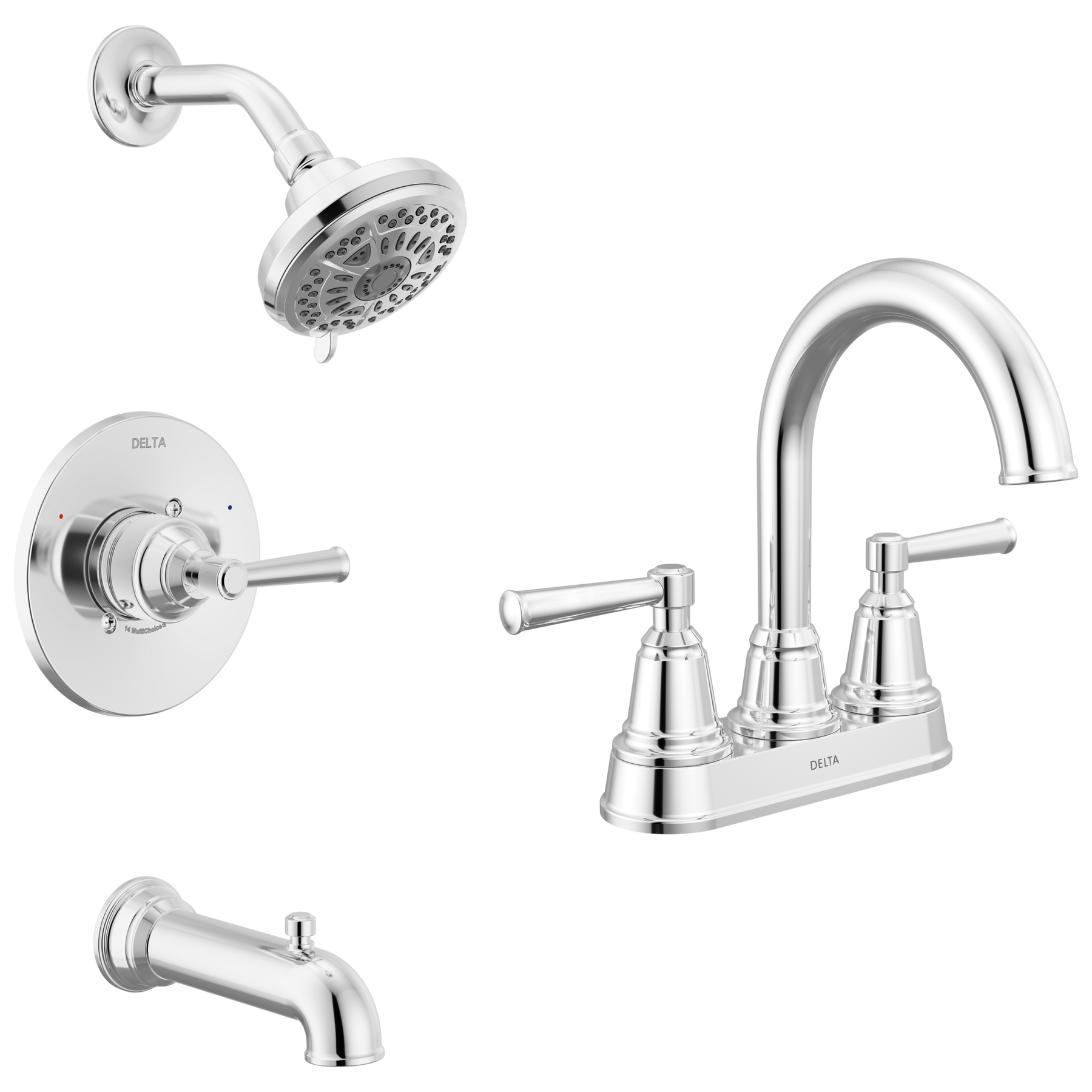Centerset Lavatory Faucet with 14 Series Tub Shower Trim and Rough Bundle