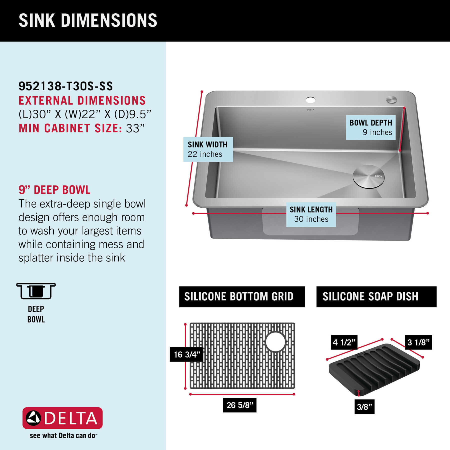 30” Drop-In Undermount Stainless Steel Single Bowl Kitchen Sink with Accessories, image 6