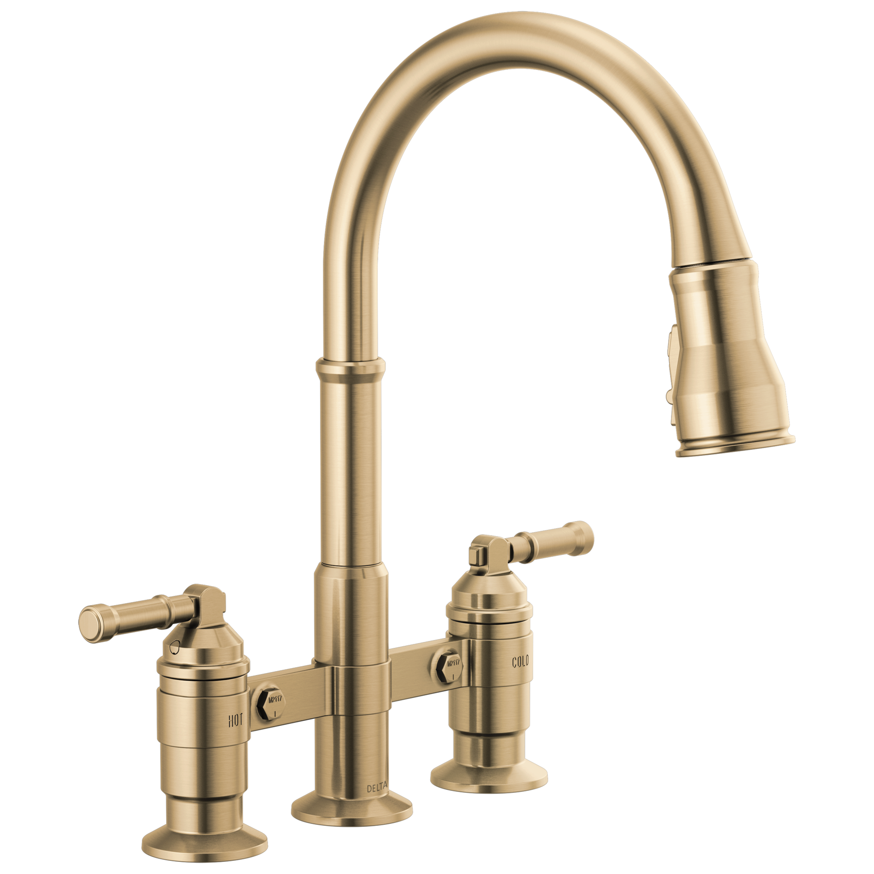 Two Handle Pull-Down Bridge Kitchen Faucet