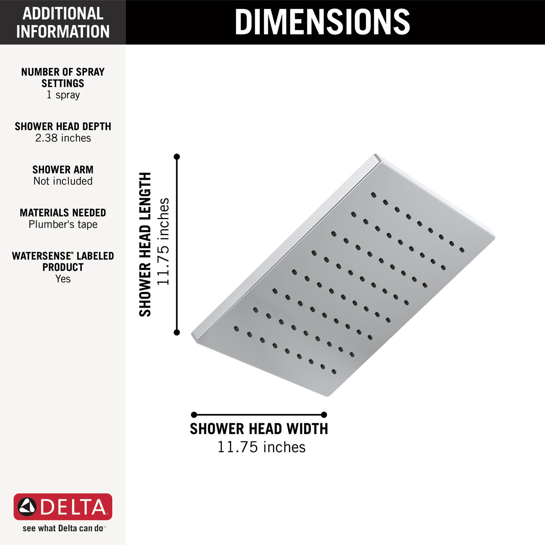 Single-Setting Metal Raincan Shower Head, image 1