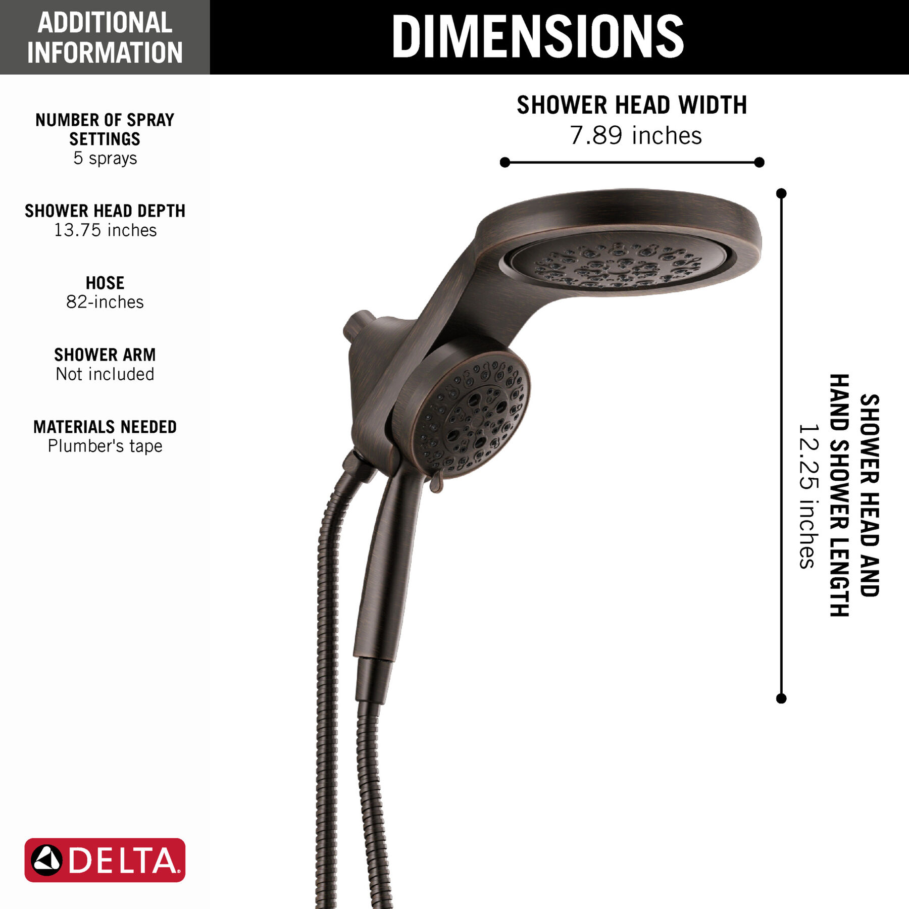 HydroRain® H2Okinetic® 5-Setting Two-in-One Shower Head (Recertified), image 6