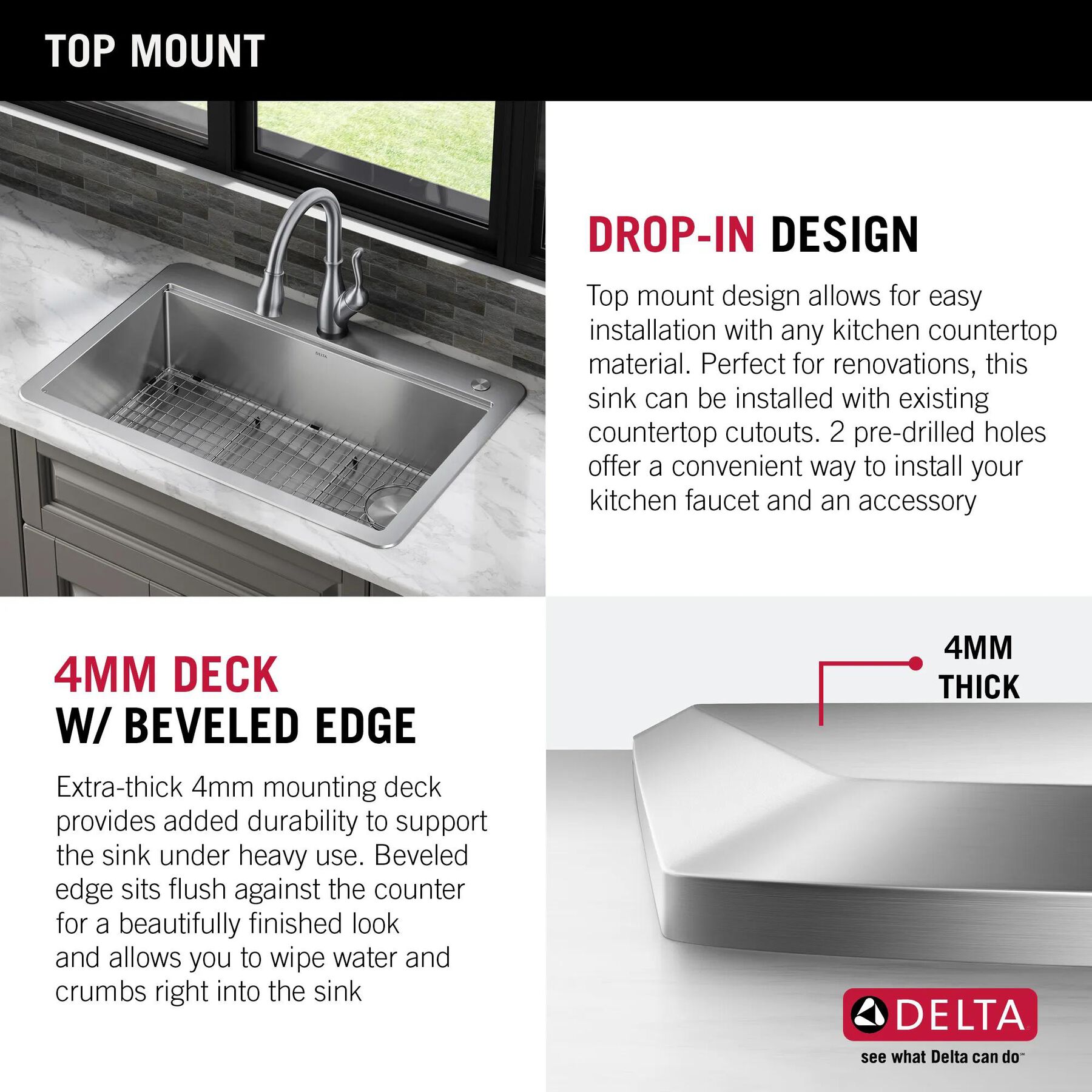 33&rdquo; Workstation Kitchen Sink Drop-In Top Mount Stainless Steel Single Bowl with WorkFlow&trade; Ledge and Accessories
