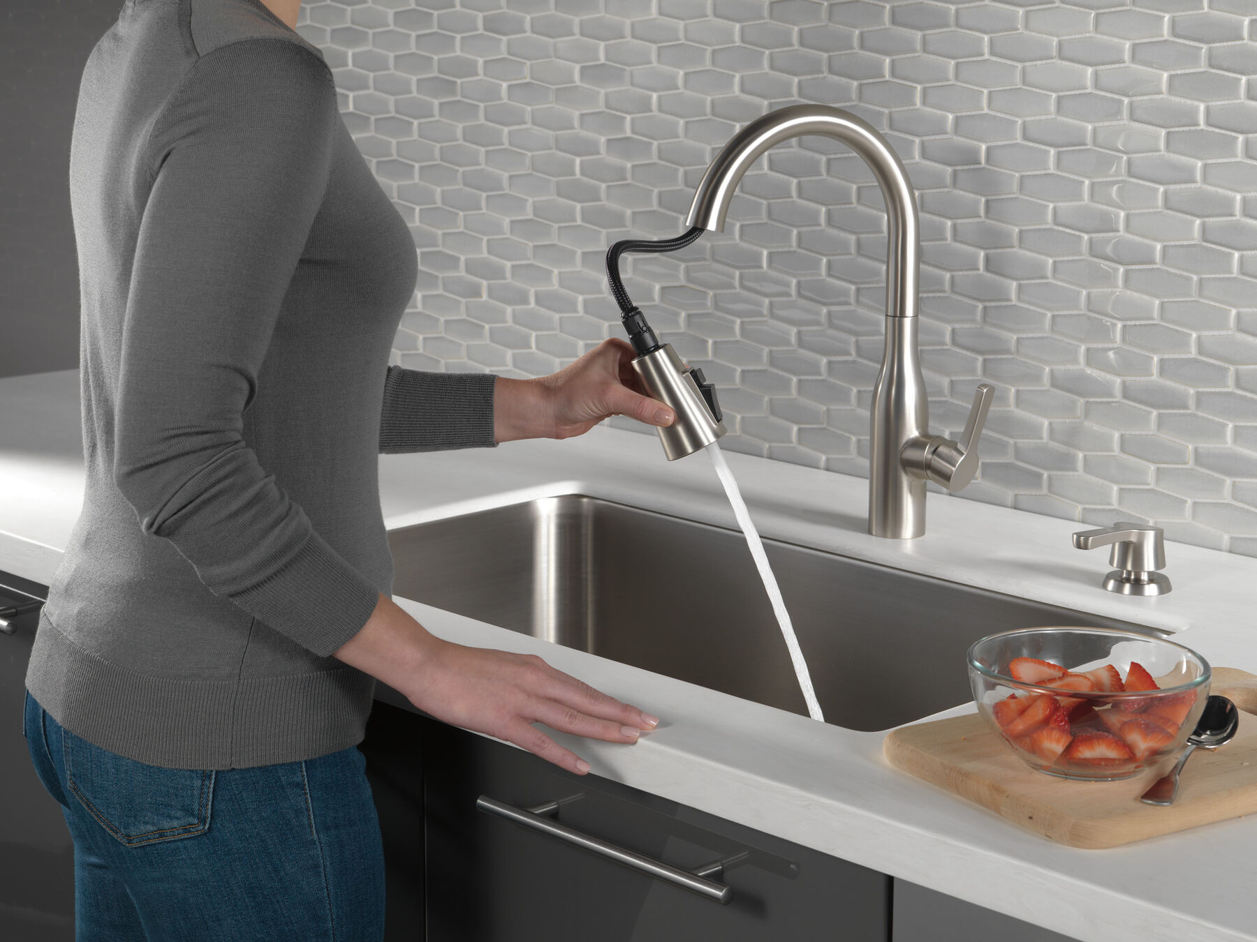 Single Handle Pull-Down Kitchen Faucet with Soap Dispenser and ShieldSpray&reg; Technology (Recertified), image 8